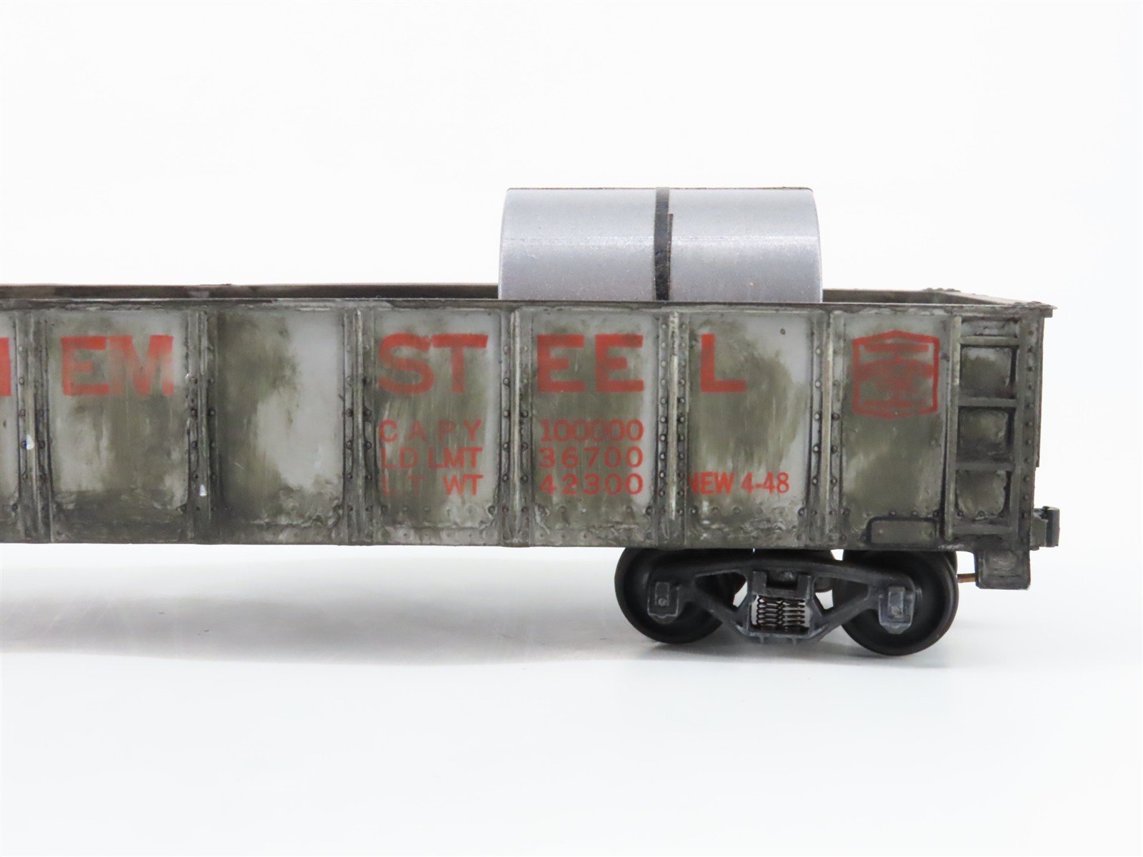 S Scale American Flyer Bethlehem Steel Gondola #24125 Weathered w/Coil Loads