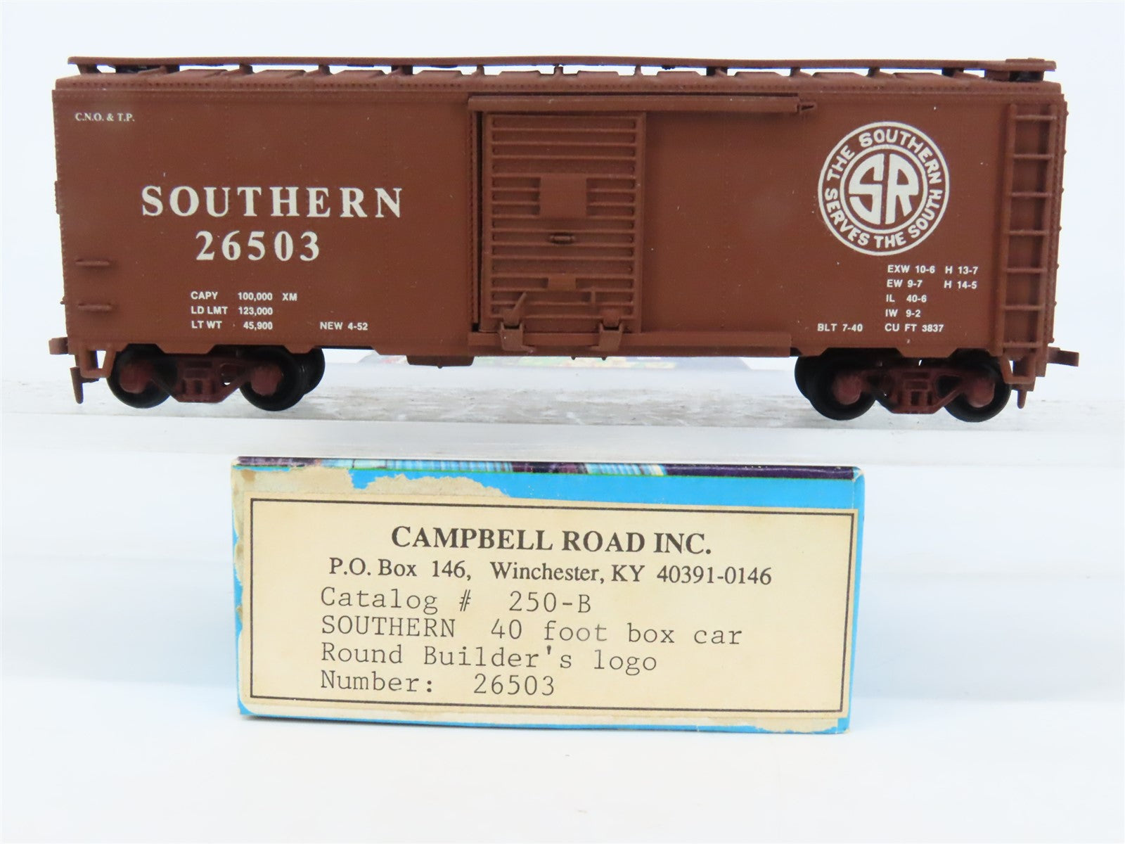 HO Scale Athearn / Campbell Road 250B SOU Southern 40' Steel Box Car #26503