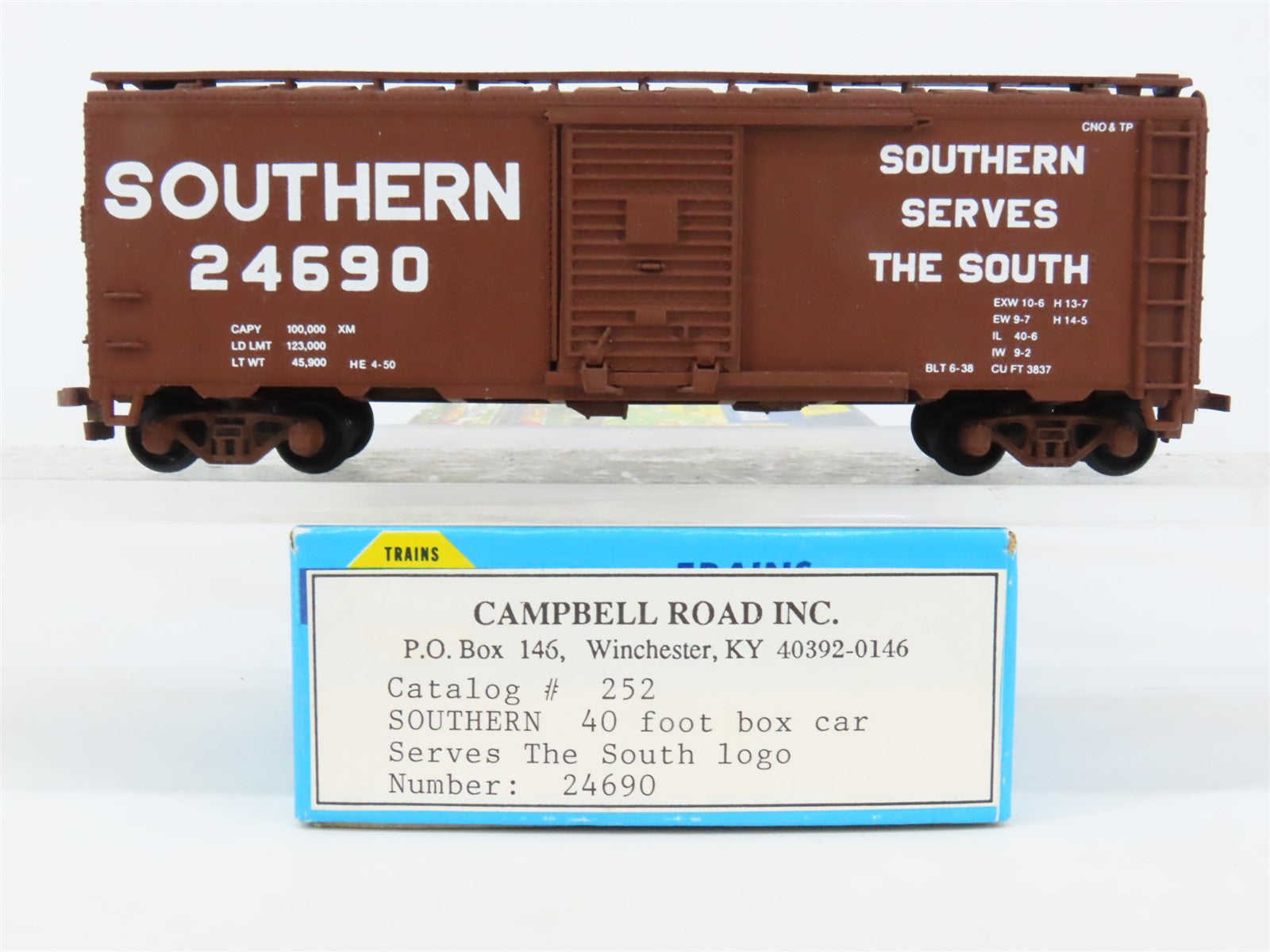 HO Scale Athearn / Campbell Road 252 SOU Southern 40' Steel Box Car #24690