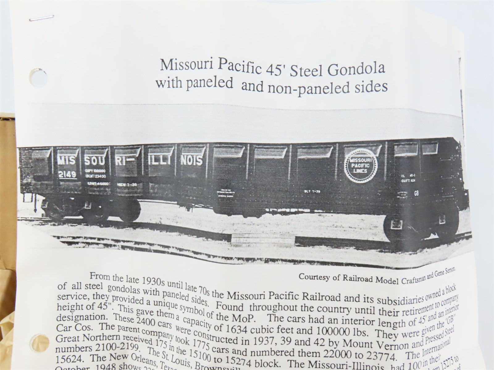 HO Scale Sunshine Models Resin Kit Undecorated MP 45' Panel Side Gondola