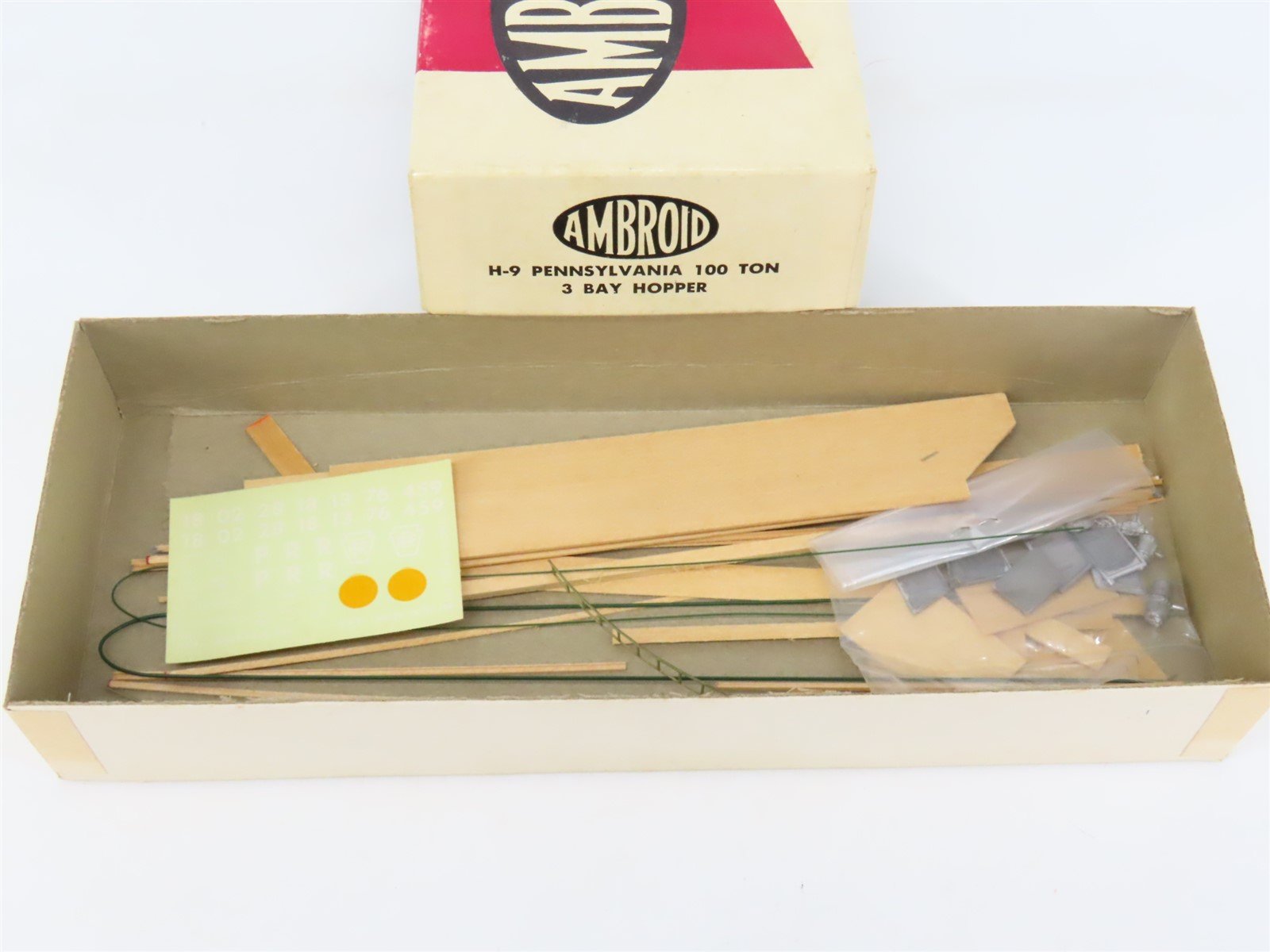 HO Scale Ambroid Craftsman Kit #H-9 Undecorated PRR 100-Ton 3-Bay Open Hopper