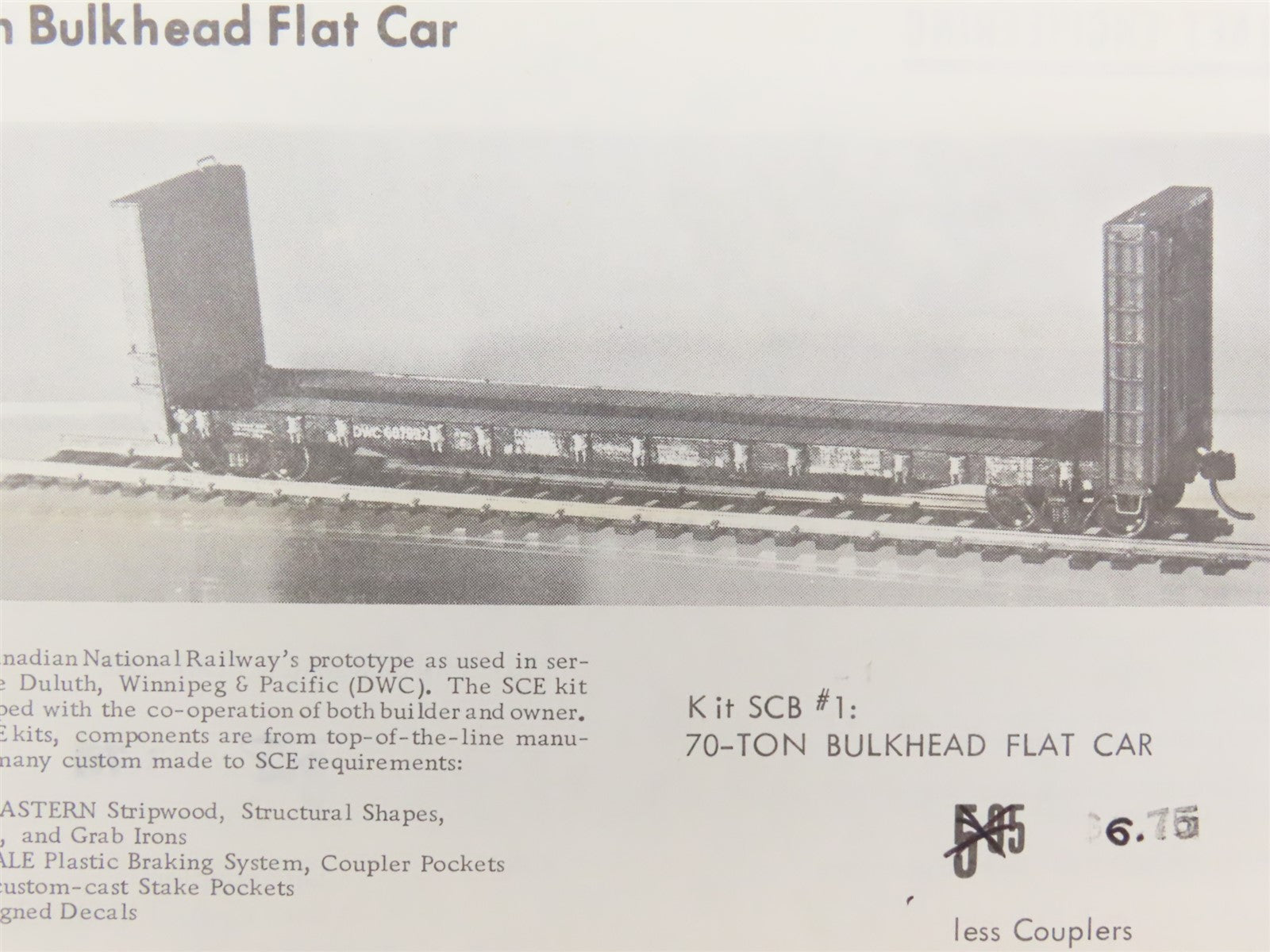 HO Scale-Craft Craftsman Kit #SCB-1 Undecorated DWC 70-Ton Bulkhead Flat Car