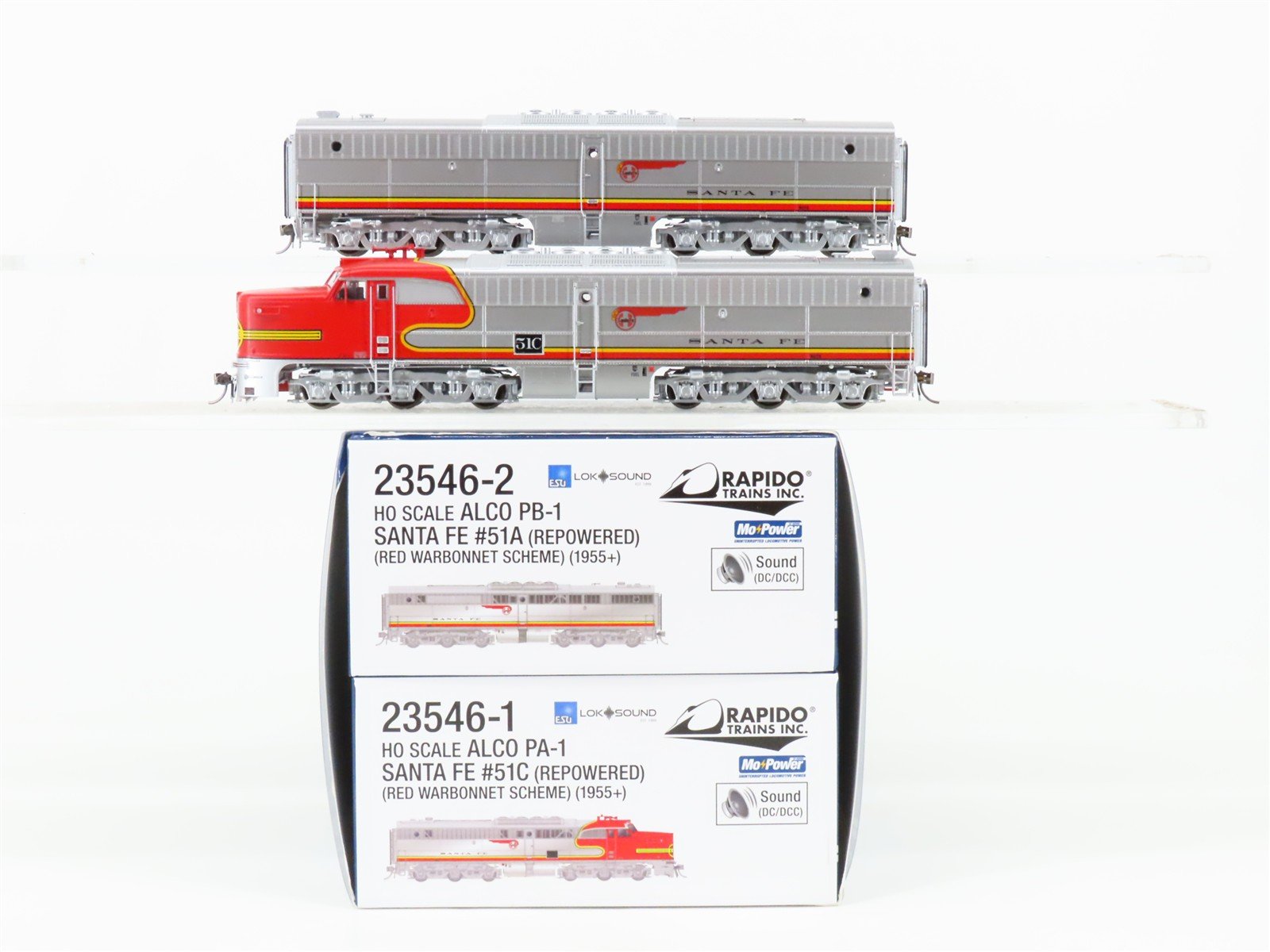 HO Scale Rapido 23546 ATSF Santa Fe Alco PA-1/PB-1 Diesel Loco Set wDCC & Sound