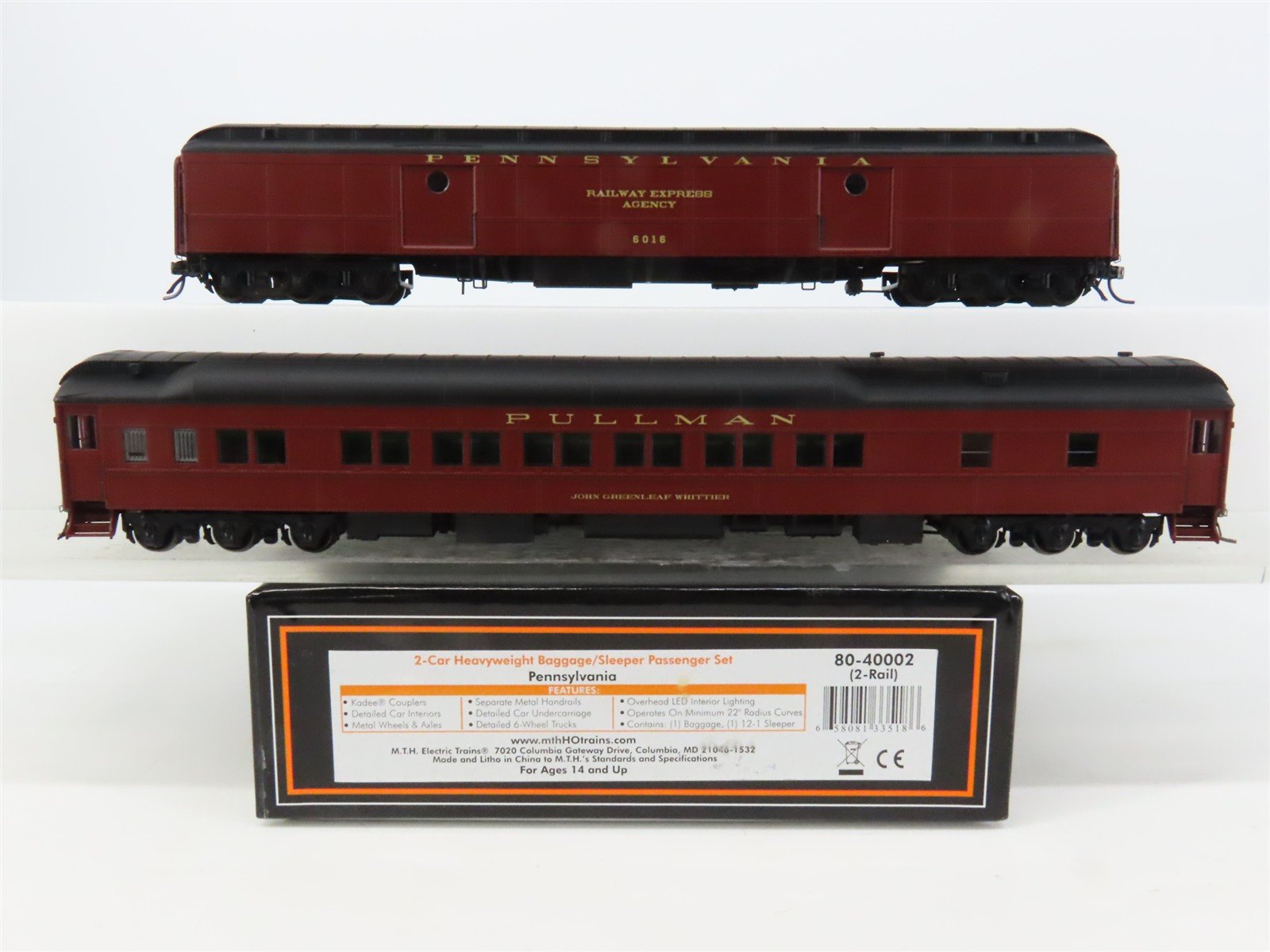 HO MTH 80-40002 PRR Pennsylvania Heavyweight Baggage/Sleeper Passenger 2-Car Set
