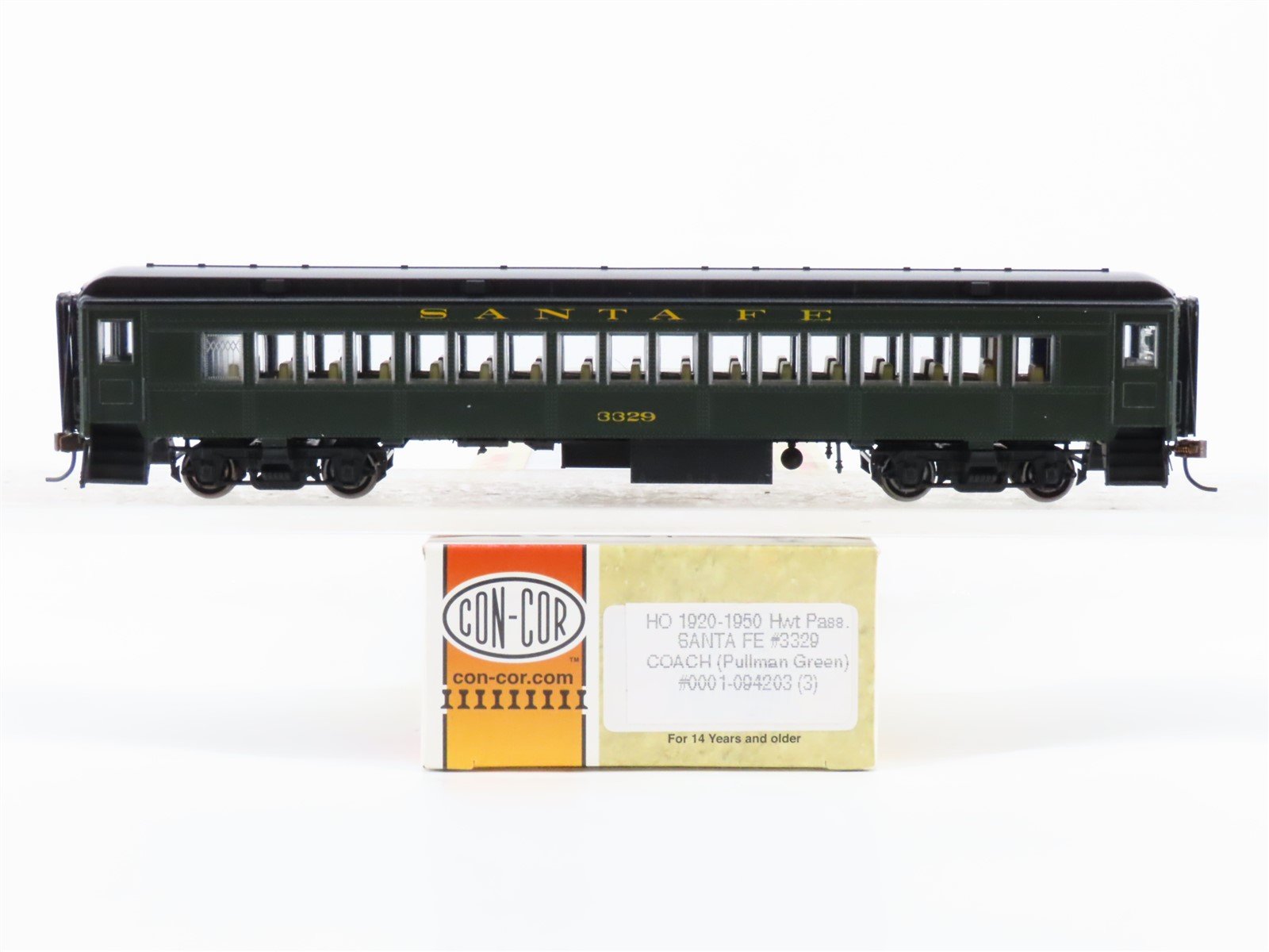 HO Scale Con-Cor 0001-094203(3) ATSF Santa Fe Railroad Coach Passenger Car #3329