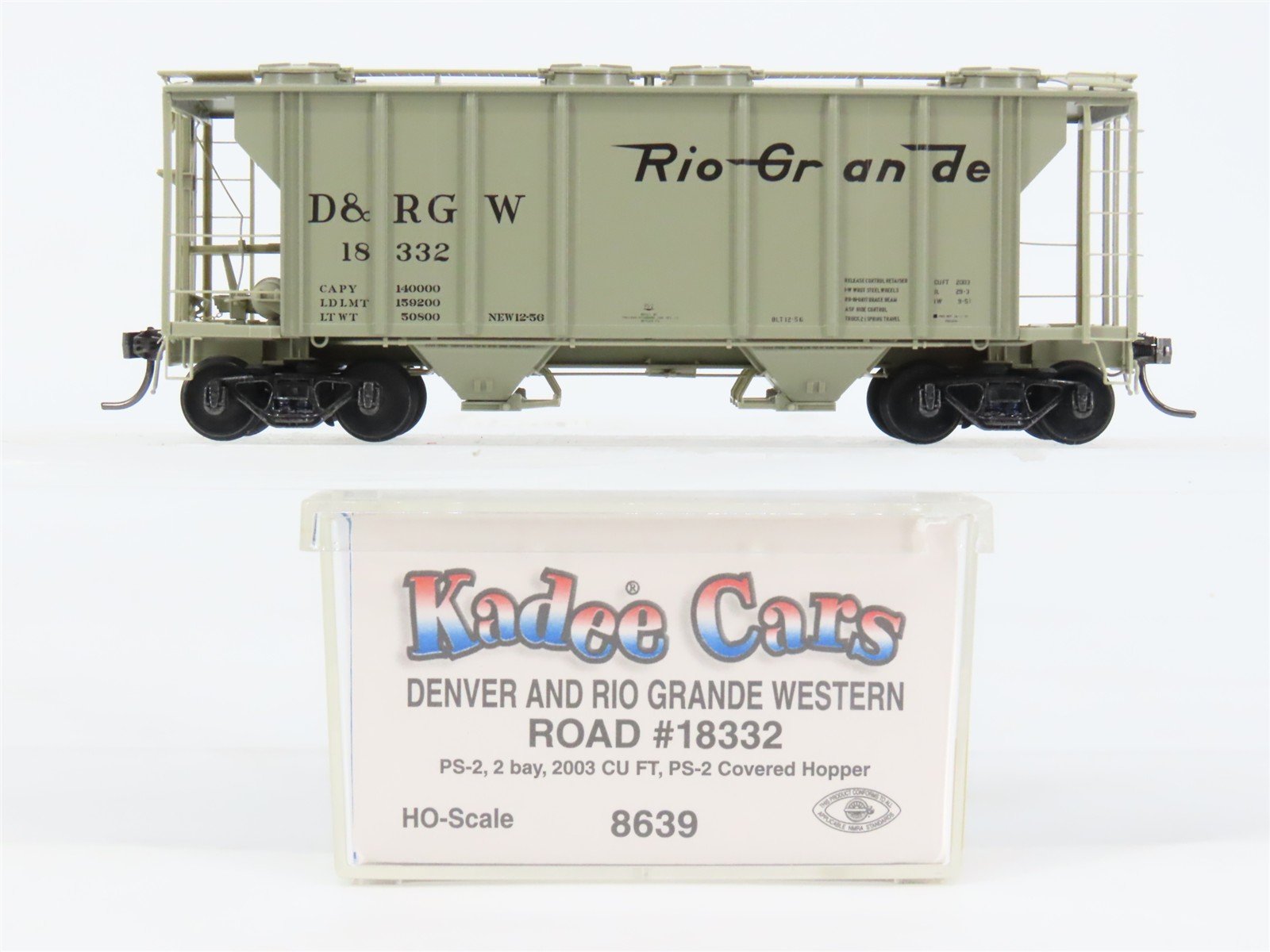 HO Scale Kadee 8639 D&RGW Denver & Rio Grande Western 2-Bay Covered Hopper RTR