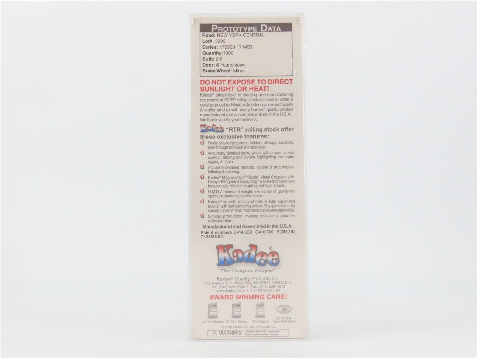 HO Scale Kadee 4094 NYC New York Central 40' Box Car 170769 RTR