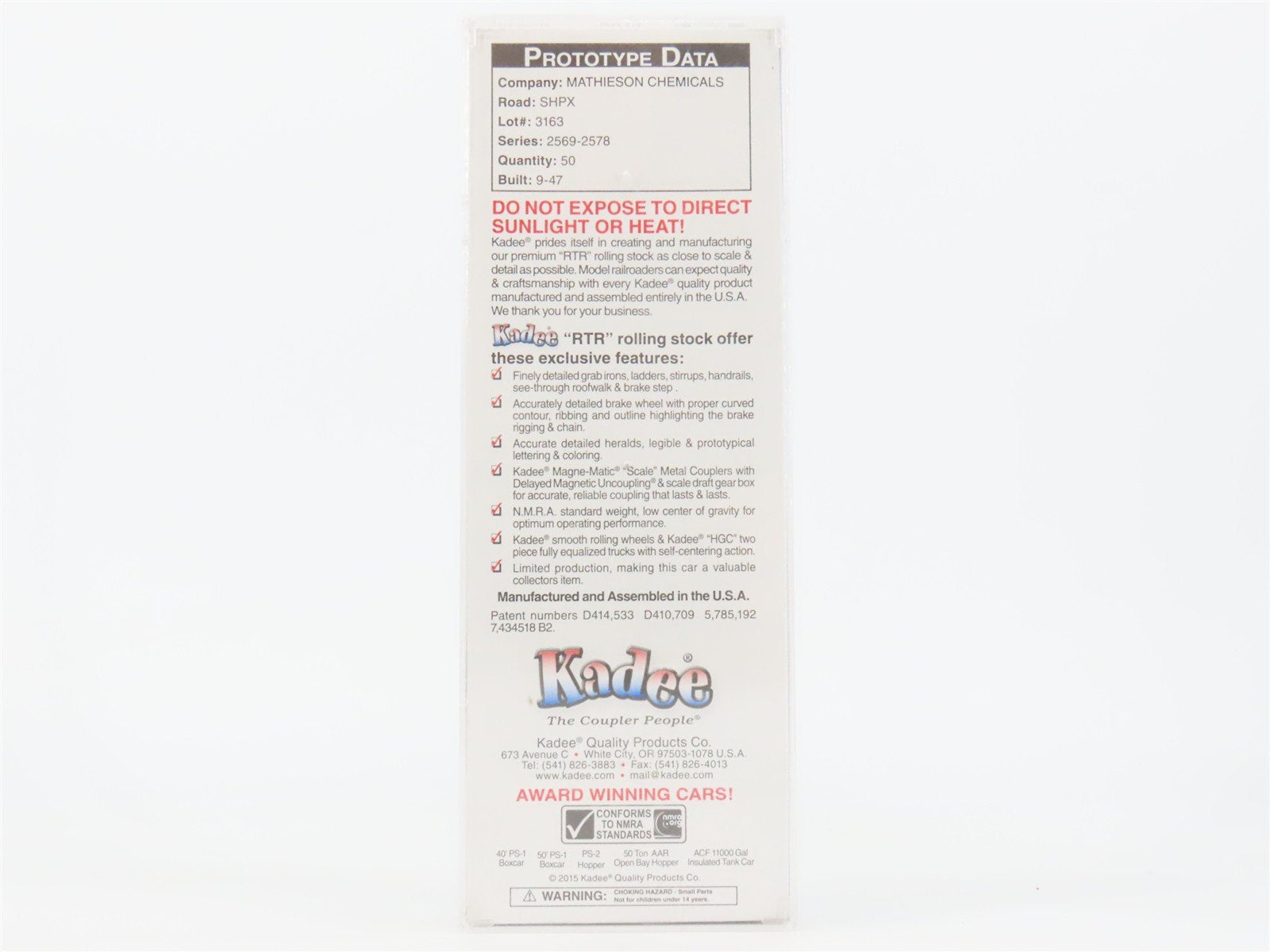 HO Scale Kadee 9014 SHPX Mathieson Chemicals Tank Car 2569 RTR