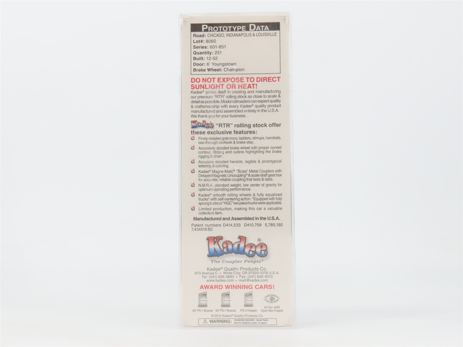 HO Scale Kadee 4099 CIL Monon 40' Box Car 820 RTR