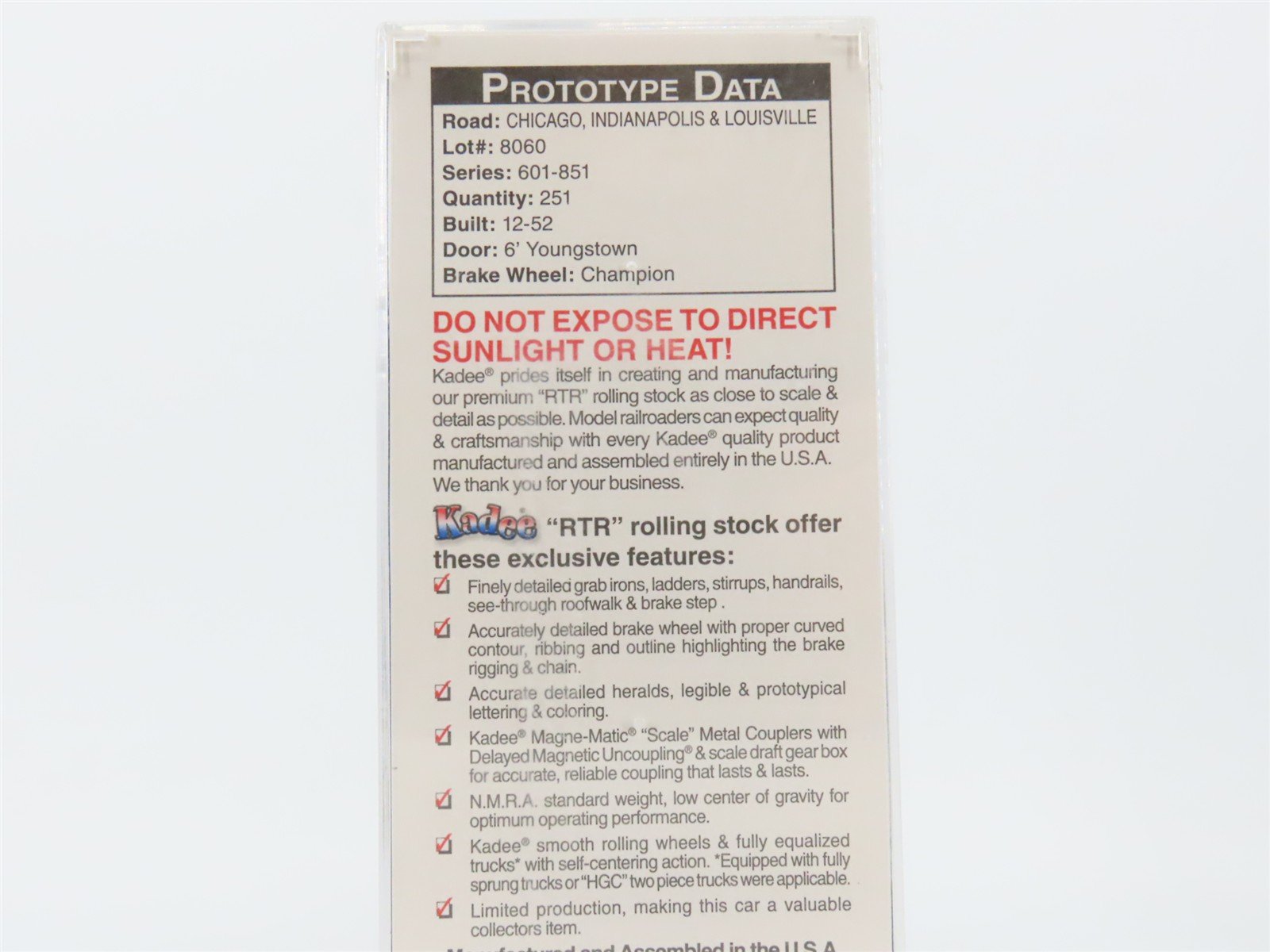 HO Scale Kadee 4099 CIL Monon 40' Box Car 820 RTR