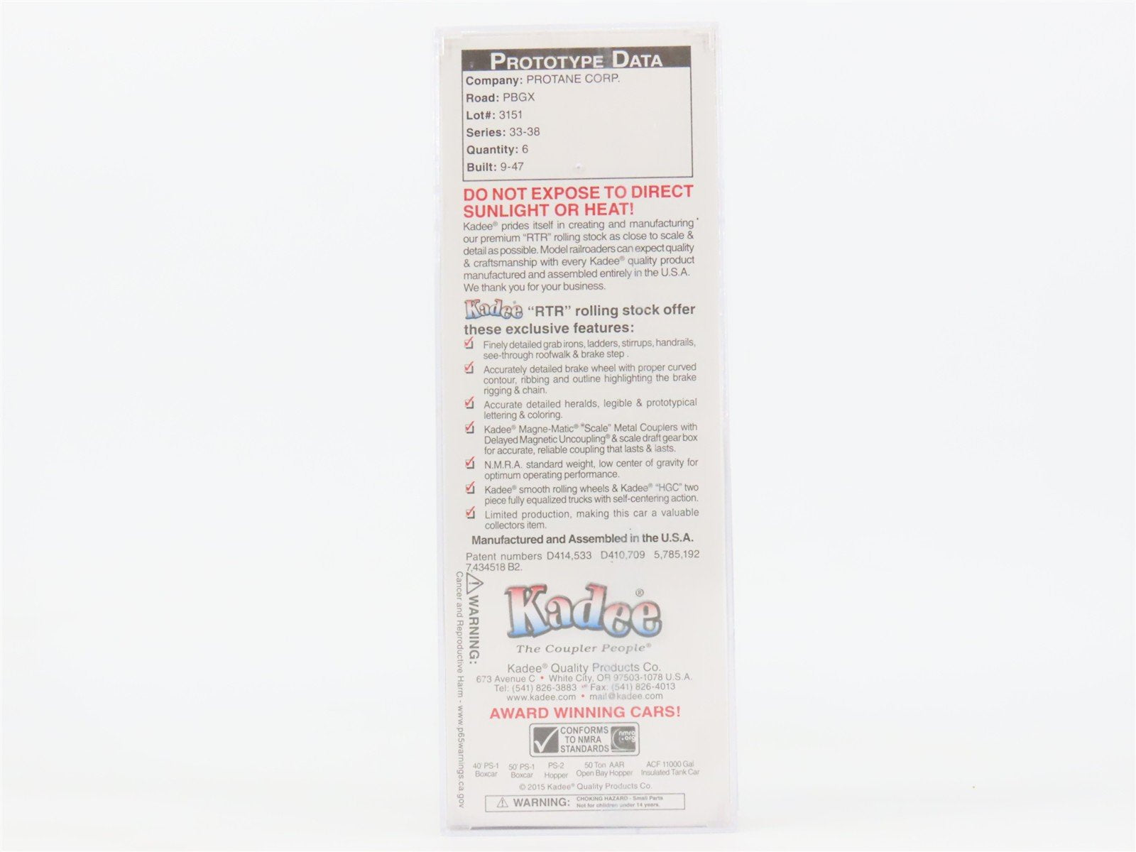 HO Scale Kadee 9016 PBGX Protane Corp. ACF 11000 gal Insulated Tank Car 36 RTR