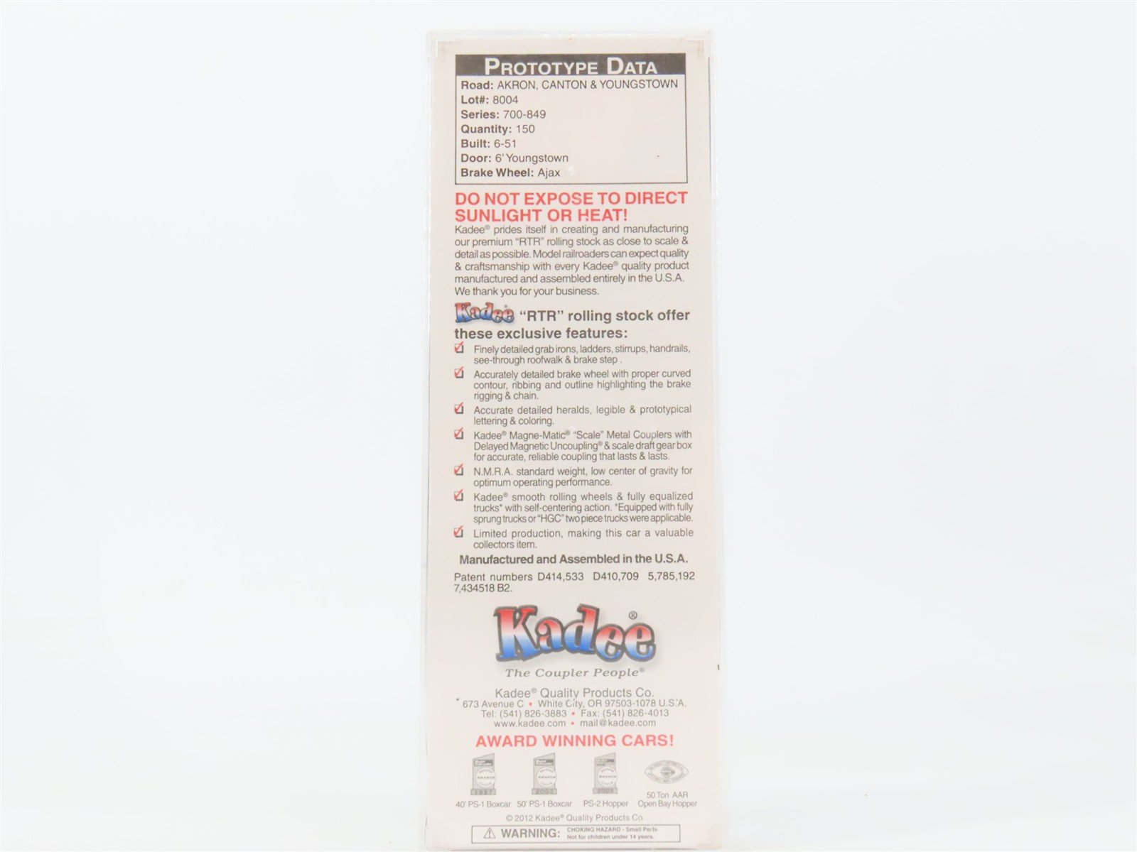 HO Scale Kadee 4098 ACY Akron, Canton & Youngstown 40' PS-1 Box Car 805 RTR