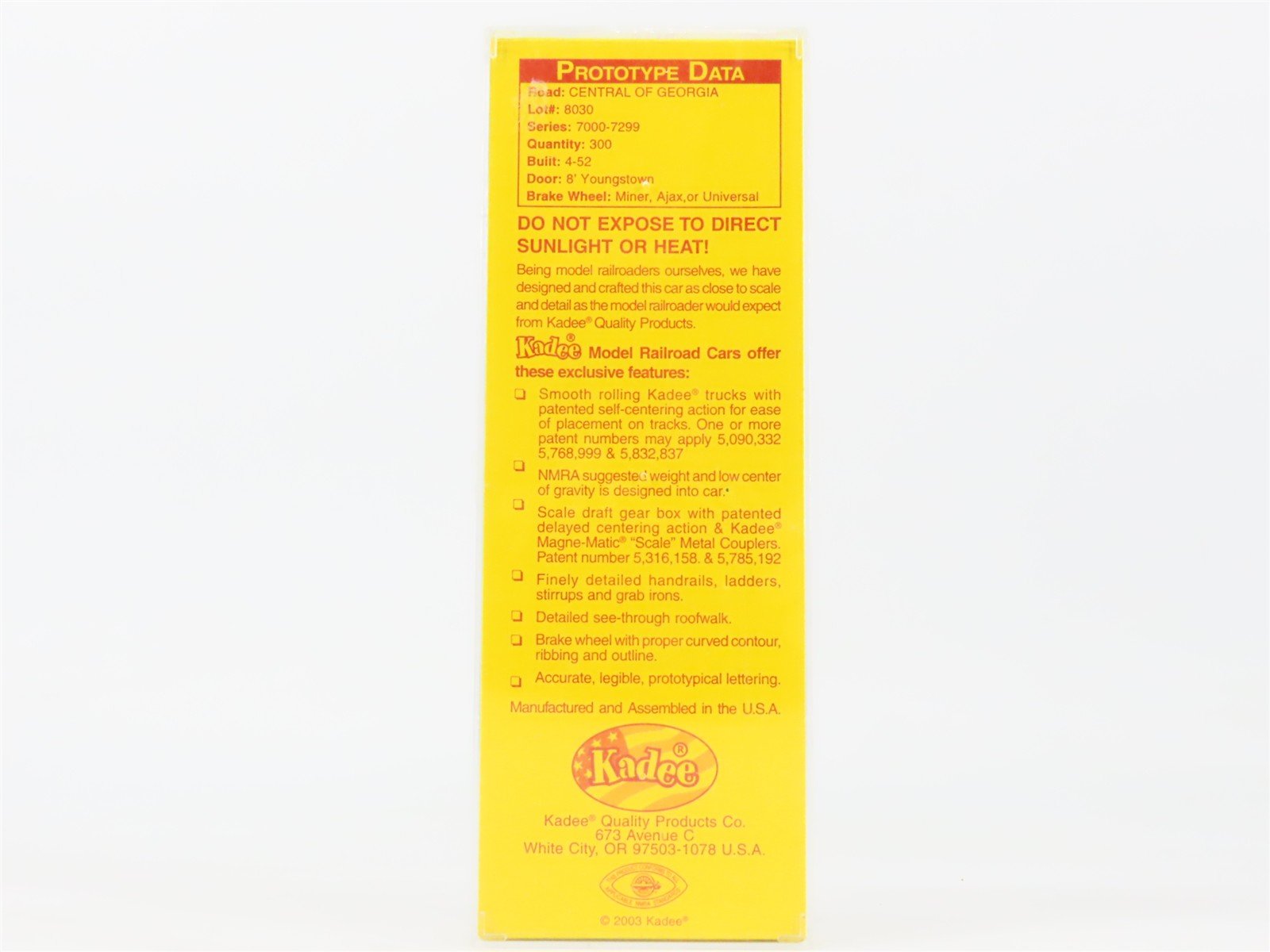 HO Scale Kadee 5116 CG Central of Georgia 40' Box Car 7056 RTR