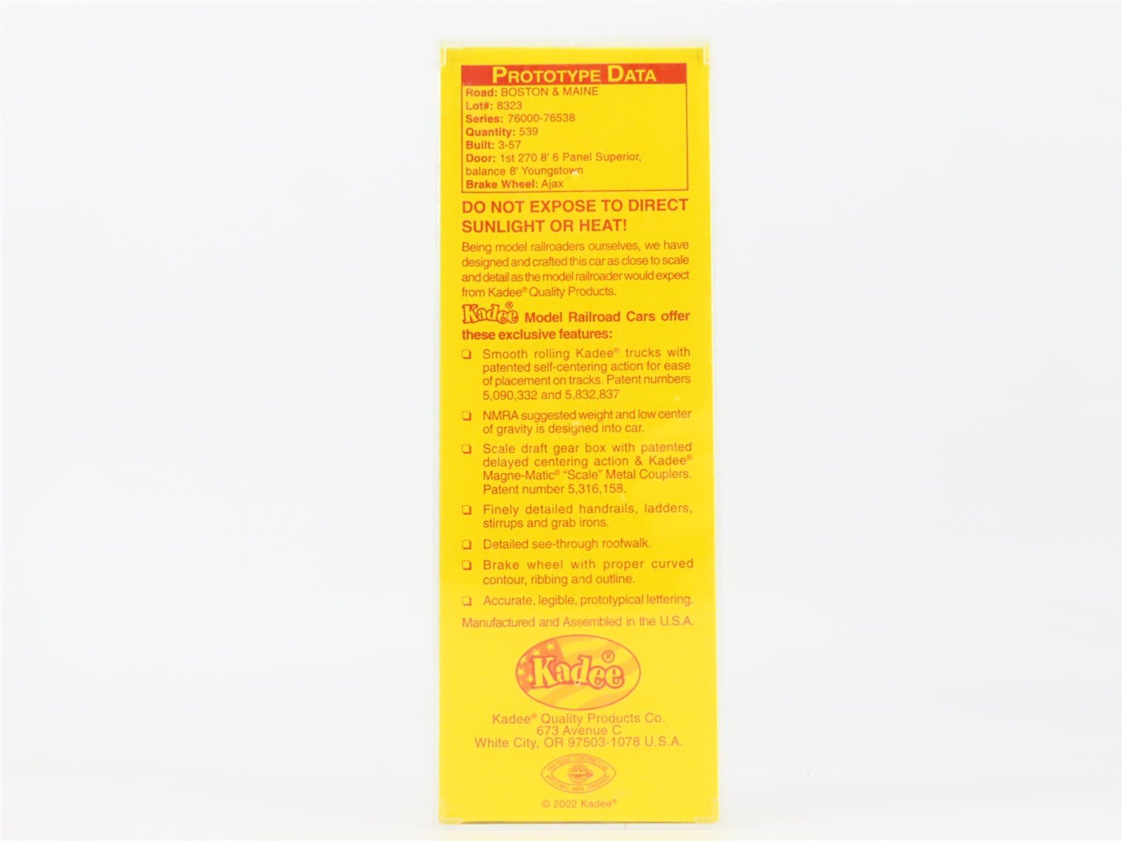 HO Scale Kadee 5240 BM Boston & Maine 40' Box Car 76302 RTR