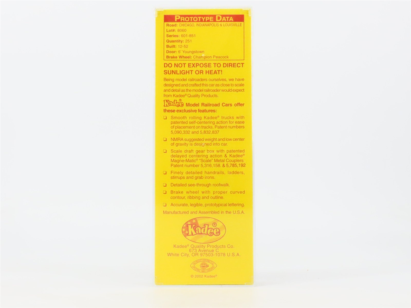 HO Scale Kadee 4012 CIL Monon 40' PS-1 Box Car 726 RTR