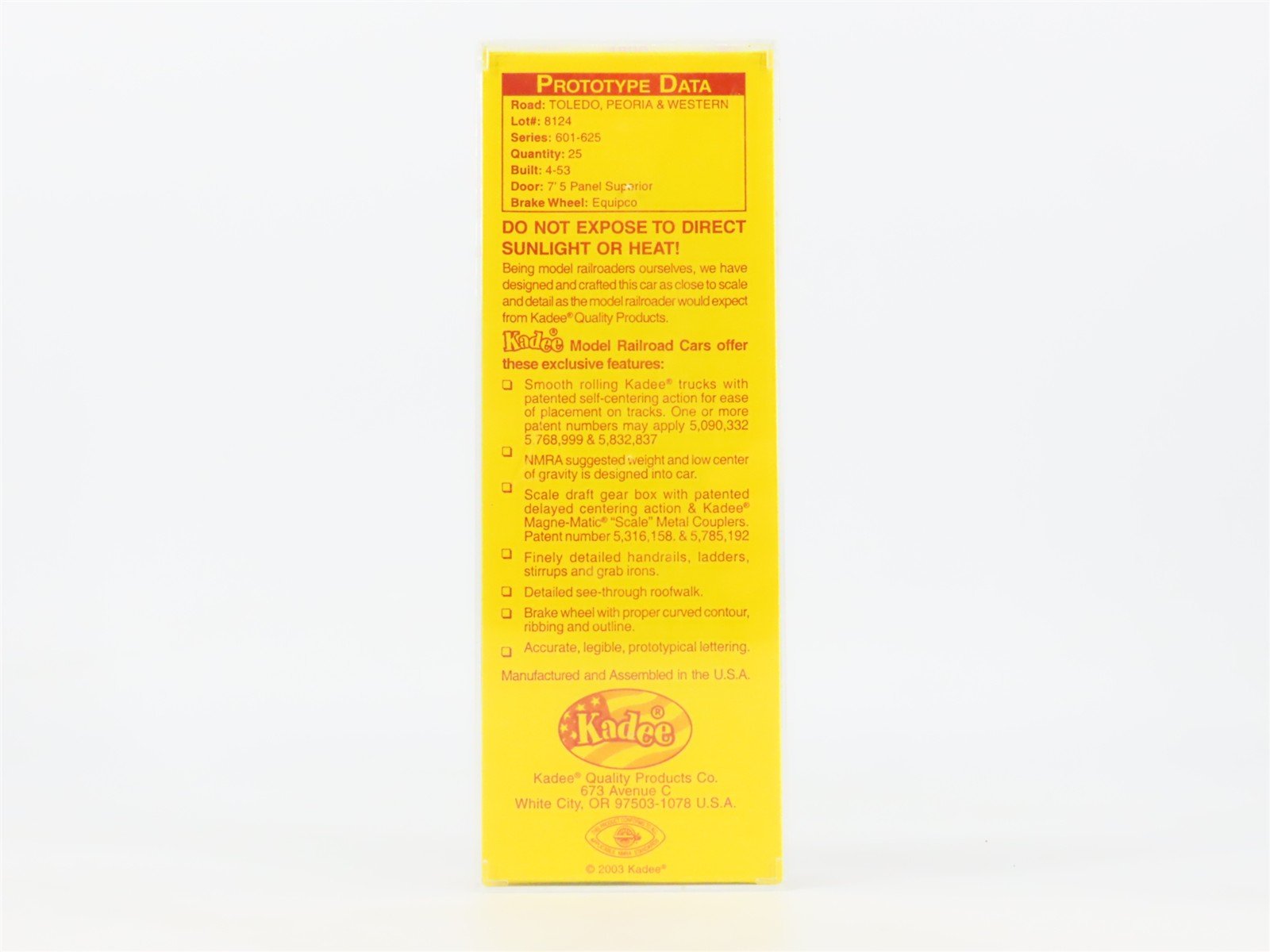 HO Scale Kadee 4809 TP&W Toledo, Peoria & Western 40' Box Car 606 RTR
