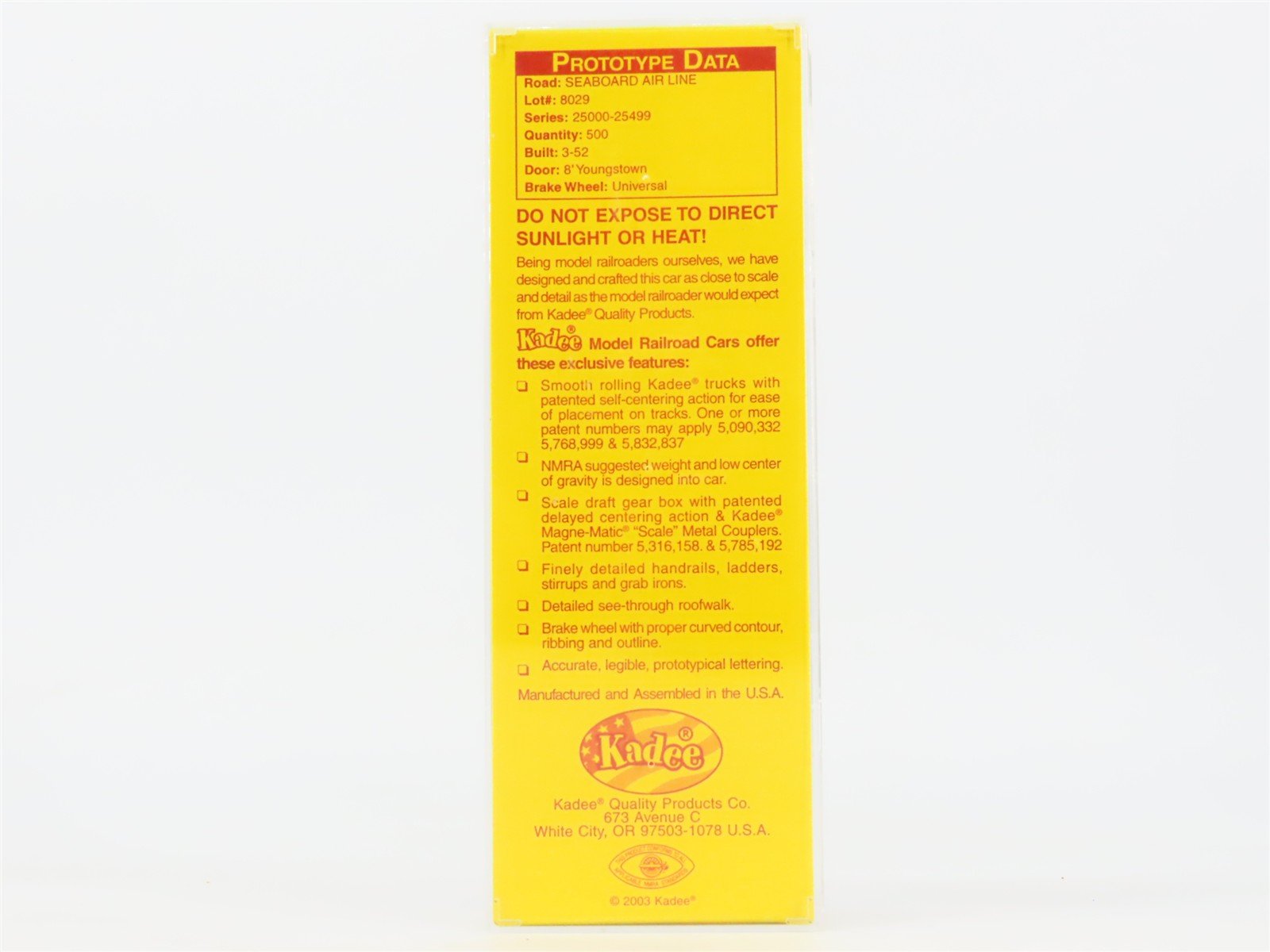 HO Scale Kadee 5115 SAL Seaboard Air Line 40' Box Car 25439 RTR