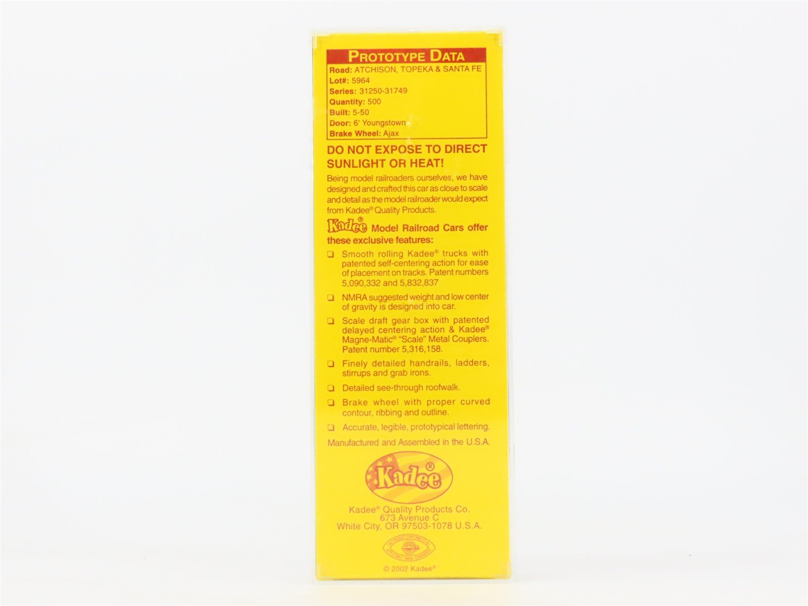 HO Scale Kadee 4055 ATSF Santa Fe 40' Box Car 31394 RTR