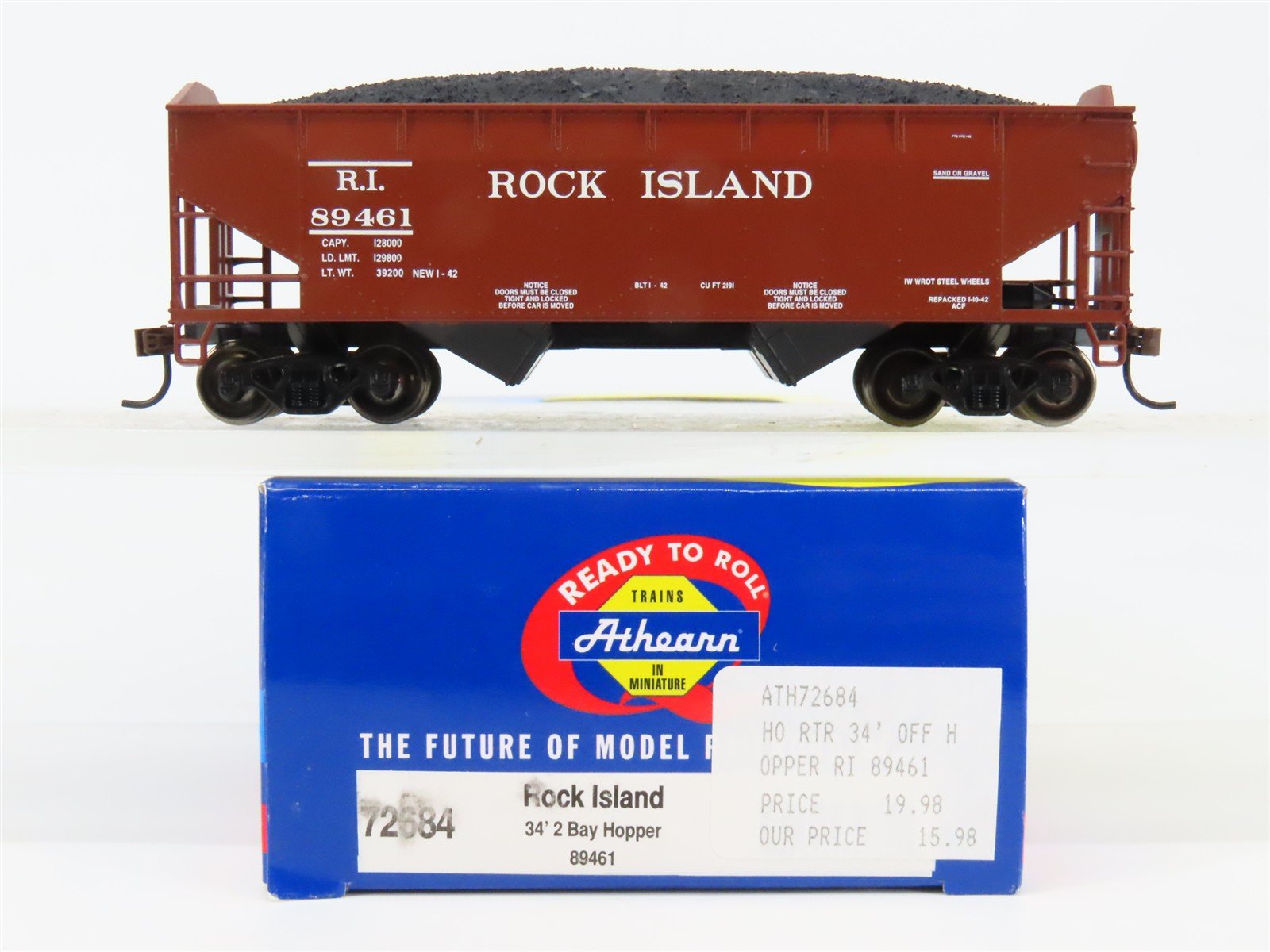 HO Scale Athearn 72684 RI Rock Island 34' 2-Bay Hopper 89461 RTR