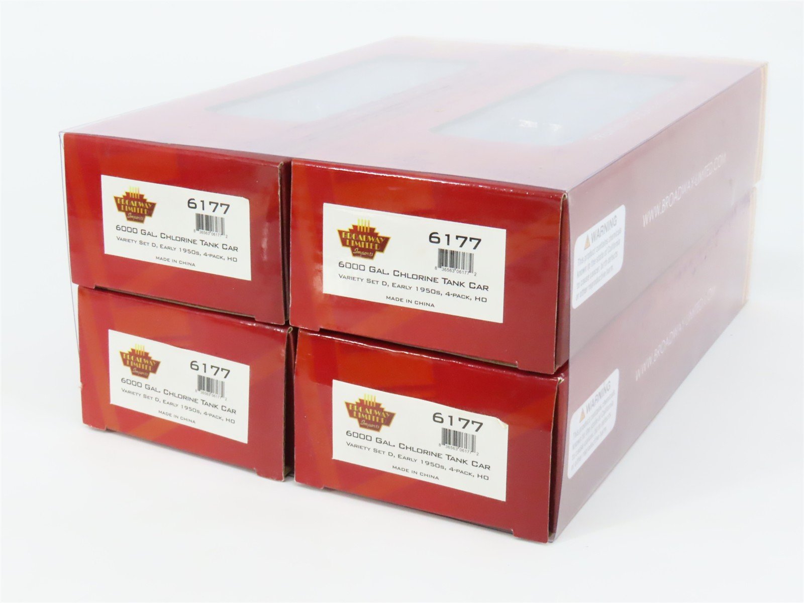 HO Scale Broadway Limited Imports 6177 6000 Gal. Chlorine Tank Car 4-Pack RTR