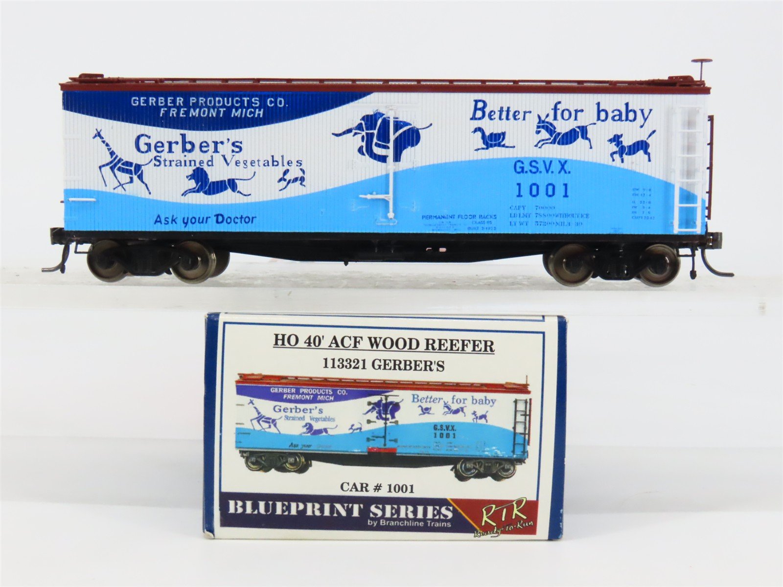 HO Scale Branchline Trains 113321 GSVX Gerber's 40' ACF Wood Reefer 1001 RTR