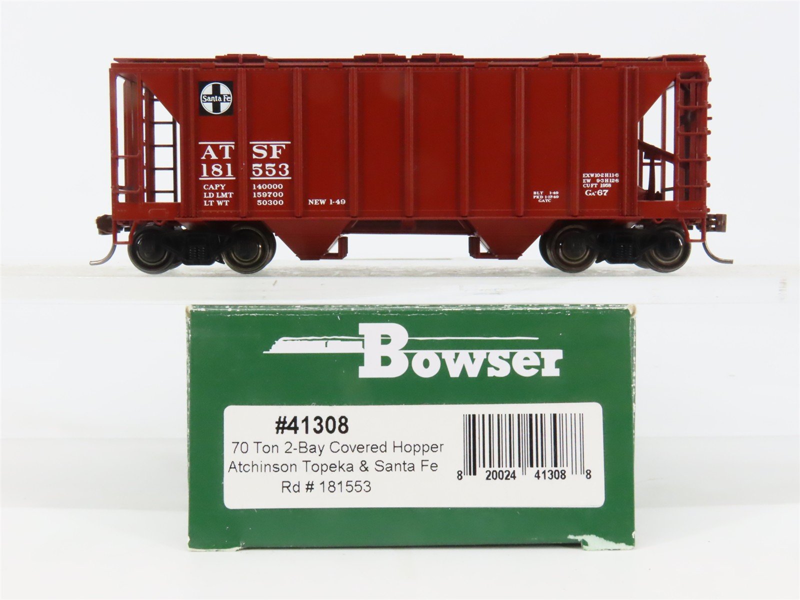 HO Scale Bowser 41308 ATSF Santa Fe 2-Bay Covered Hopper 181553 RTR