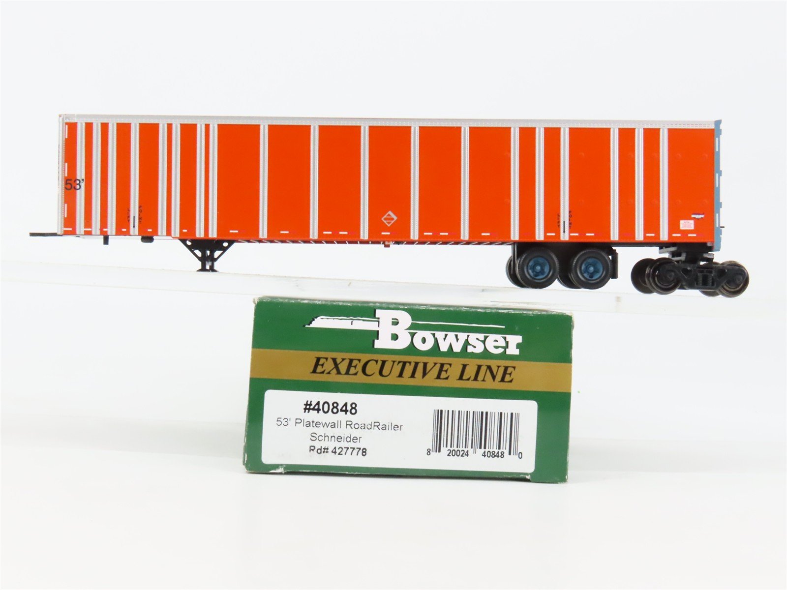 HO Scale Bowser 40848 Schneider National 53' Platewall RoadRailer 427778 RTR