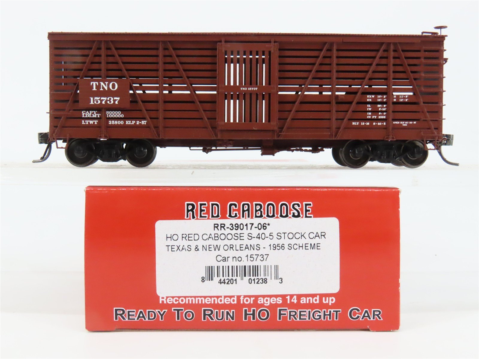 HO Scale Red Caboose RR-39017-06 TNO Texas & New Orleans Stock/Cattle Car RTR