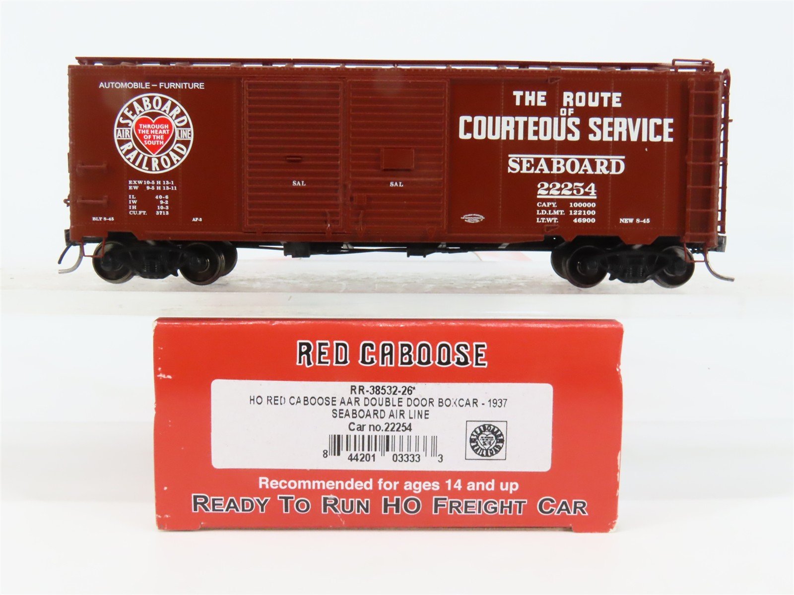 HO Scale Red Caboose RR-38532-26 SAL Seaboard Air Line 40' Box Car 22254 RTR