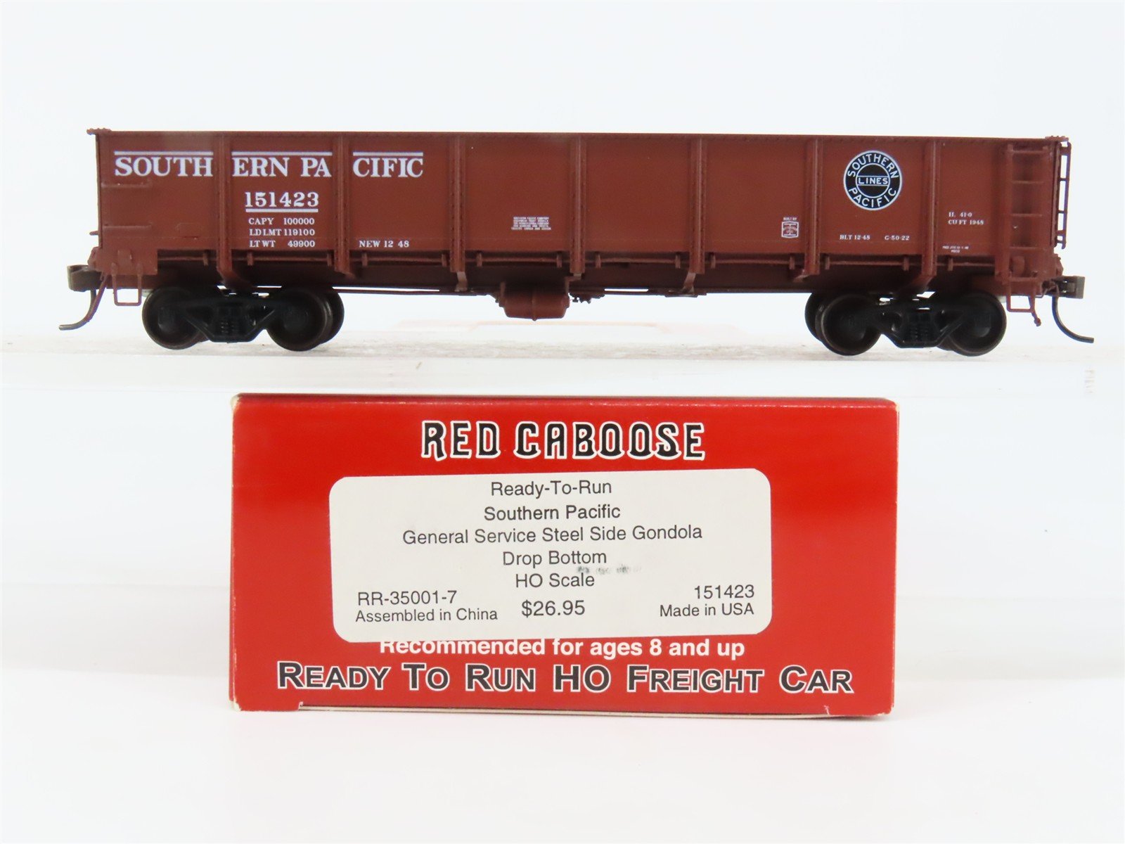 HO Scale Red Caboose RR-35001-7 SP Southern Pacific 41' Gondola 151423 RTR