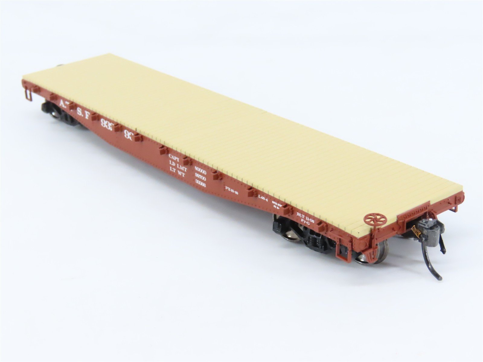 HO Scale Red Caboose RR-32301-22 ATSF Santa Fe 40' Fishbelly Flat Car 93293 RTR