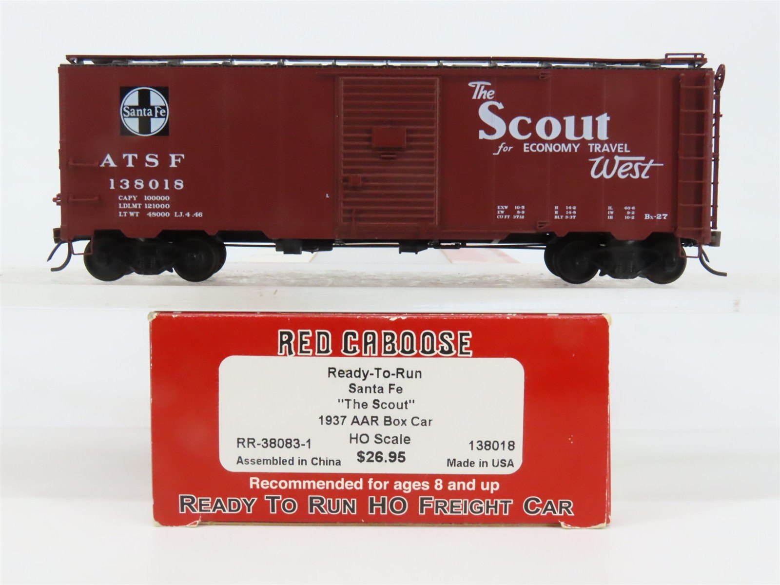 HO Scale Red Caboose RR-38083-1 ATSF Santa Fe 40' Box Car 138018 RTR