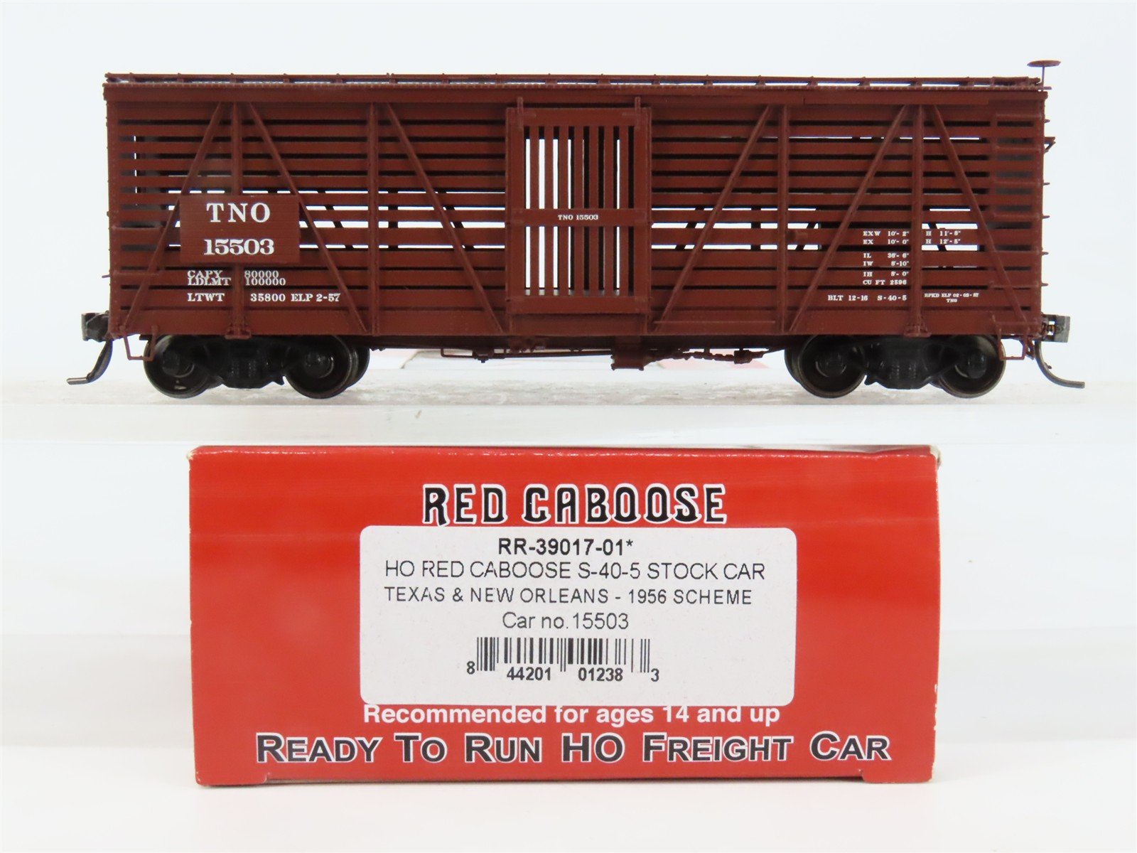 HO Scale Red Caboose RR-39017-01* TNO Texas & New Orleans Stock/Cattle Car RTR