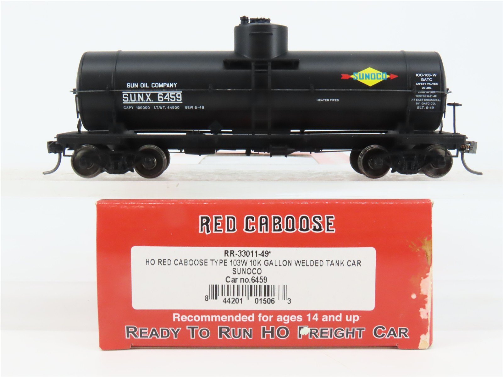 HO Scale Red Caboose RR-33011-49 SUNX Sunoco Tank Car 6459 RTR