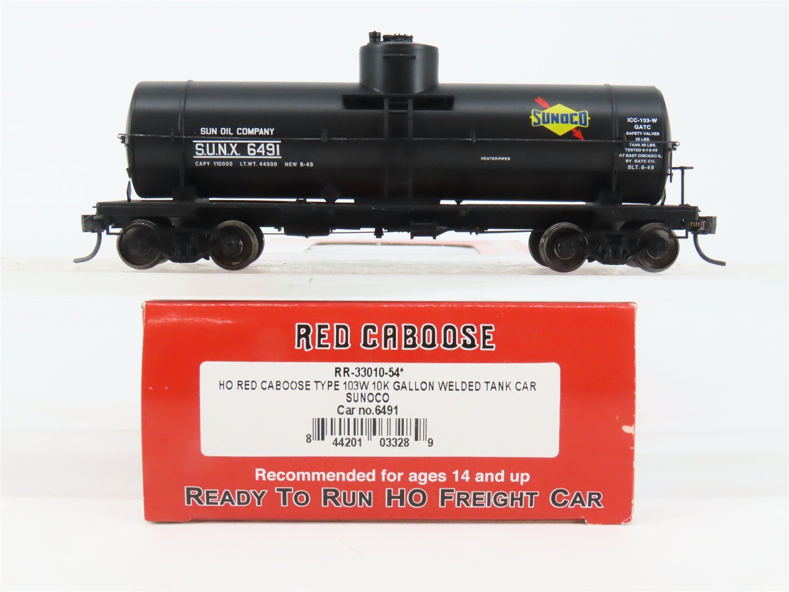 HO Scale Red Caboose RR-33010-54* SUNX Sunoco Tank Car 6491 RTR