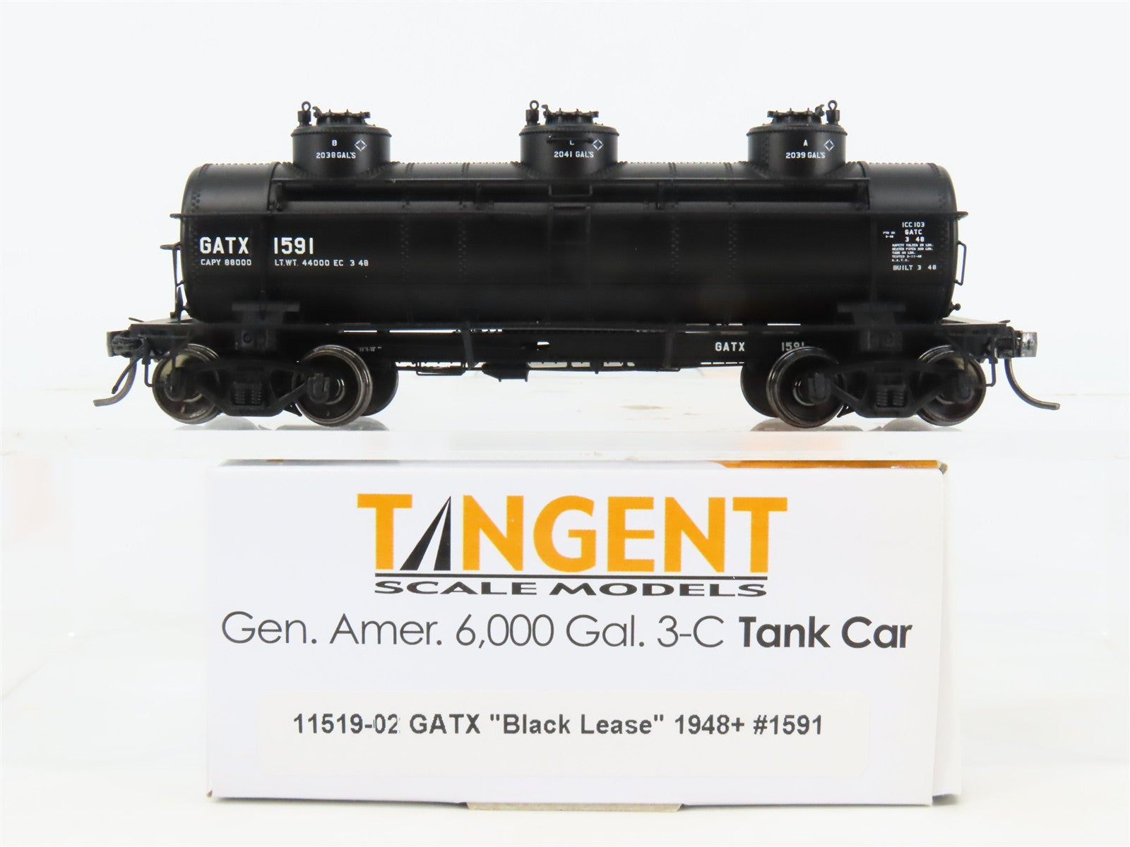 HO Scale Tangent 11519-02 GATX Lease 3-Dome 6,000 Gallon Tank Car #1591