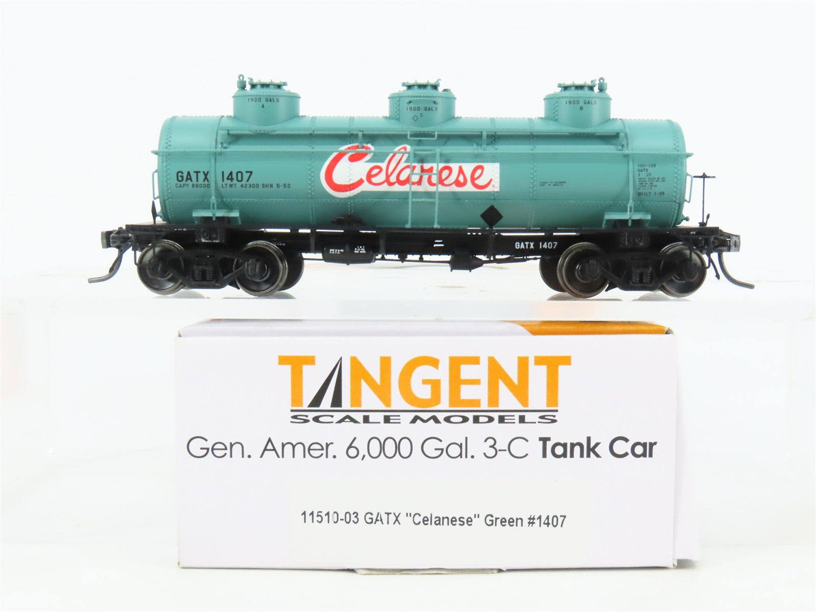 HO Scale Tangent 11510-03 GATX Celanese 6k Gallon Single Dome Tank Car #1407