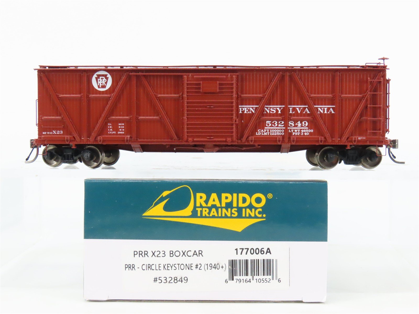 HO Scale Rapido 177006A PRR Pennsylvania 40' X23 Wood Box Car #532849