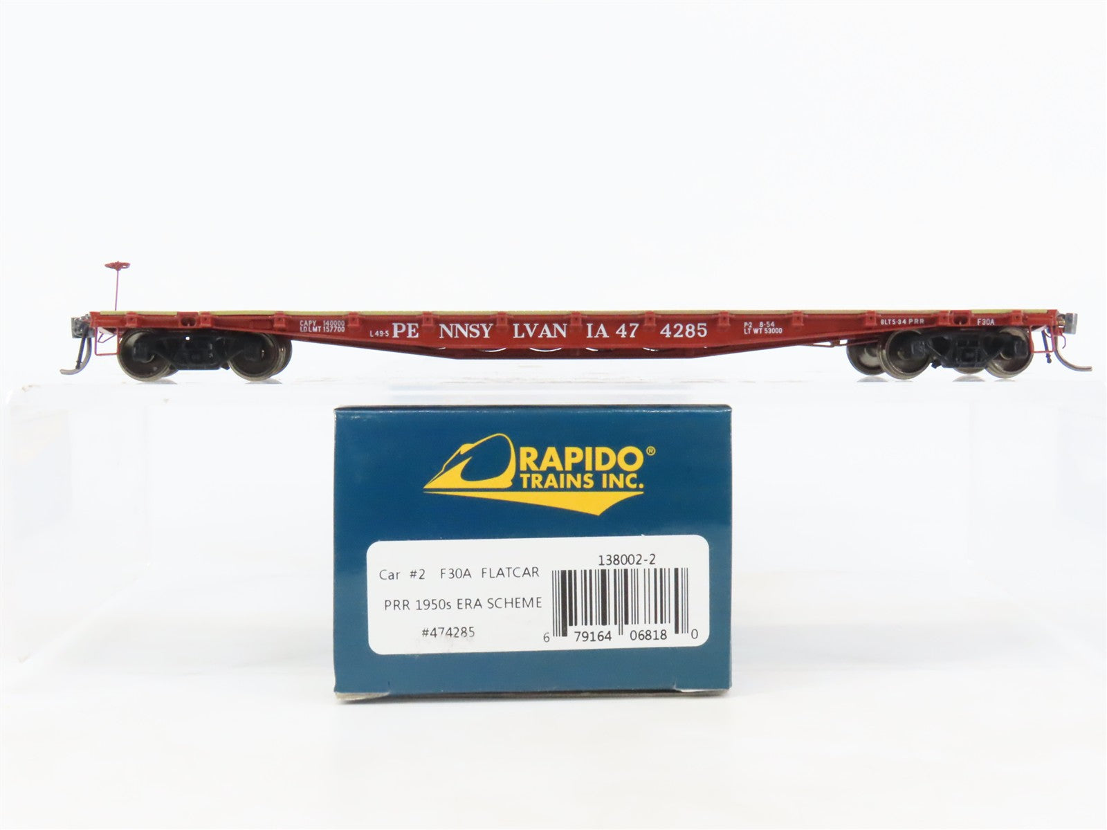 HO Scale Rapido 138002-2 PRR Pennsylvania 50' F30A Flat Car #474285