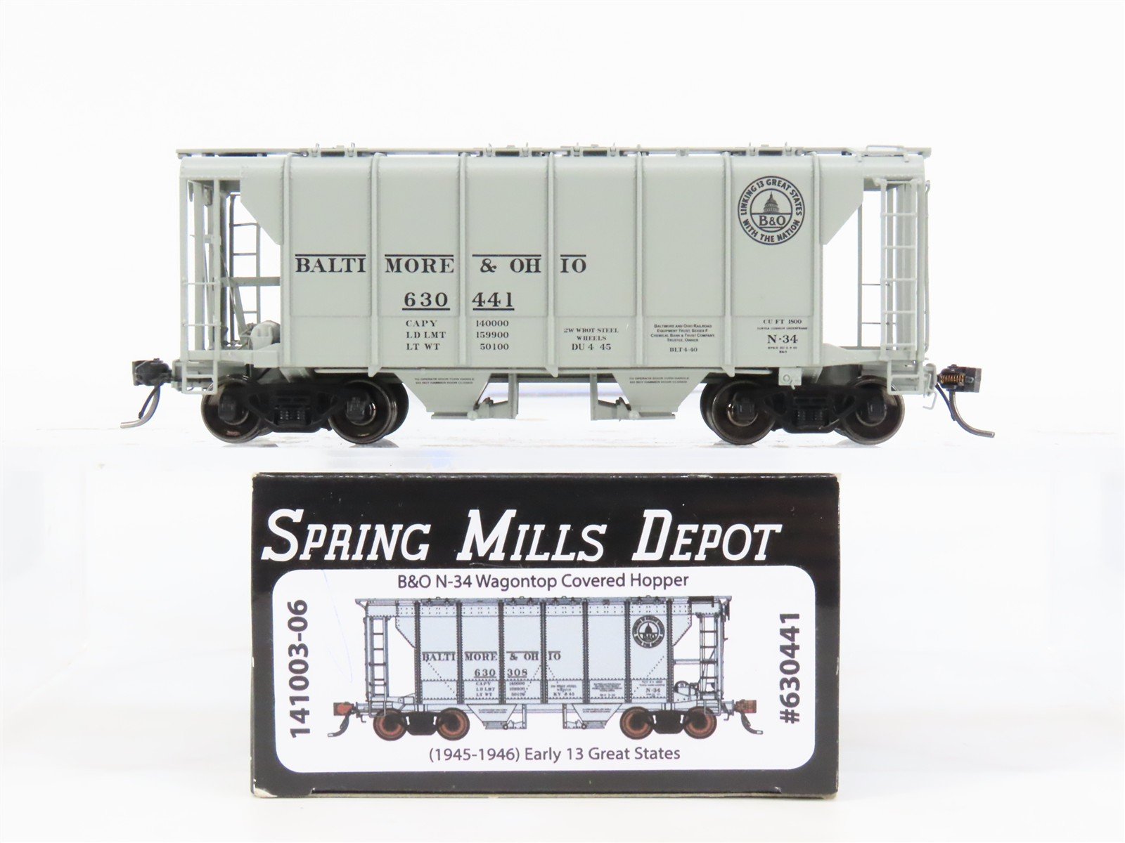 HO Scale Spring Mills Depot 141003-06 B&O Baltimore & Ohio 2-Bay Hopper #630441
