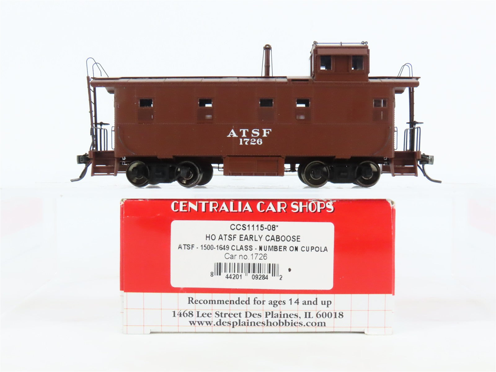 HO Scale Centralia Car Shops CCS1115-08 ATSF Santa Fe Early Caboose #1726