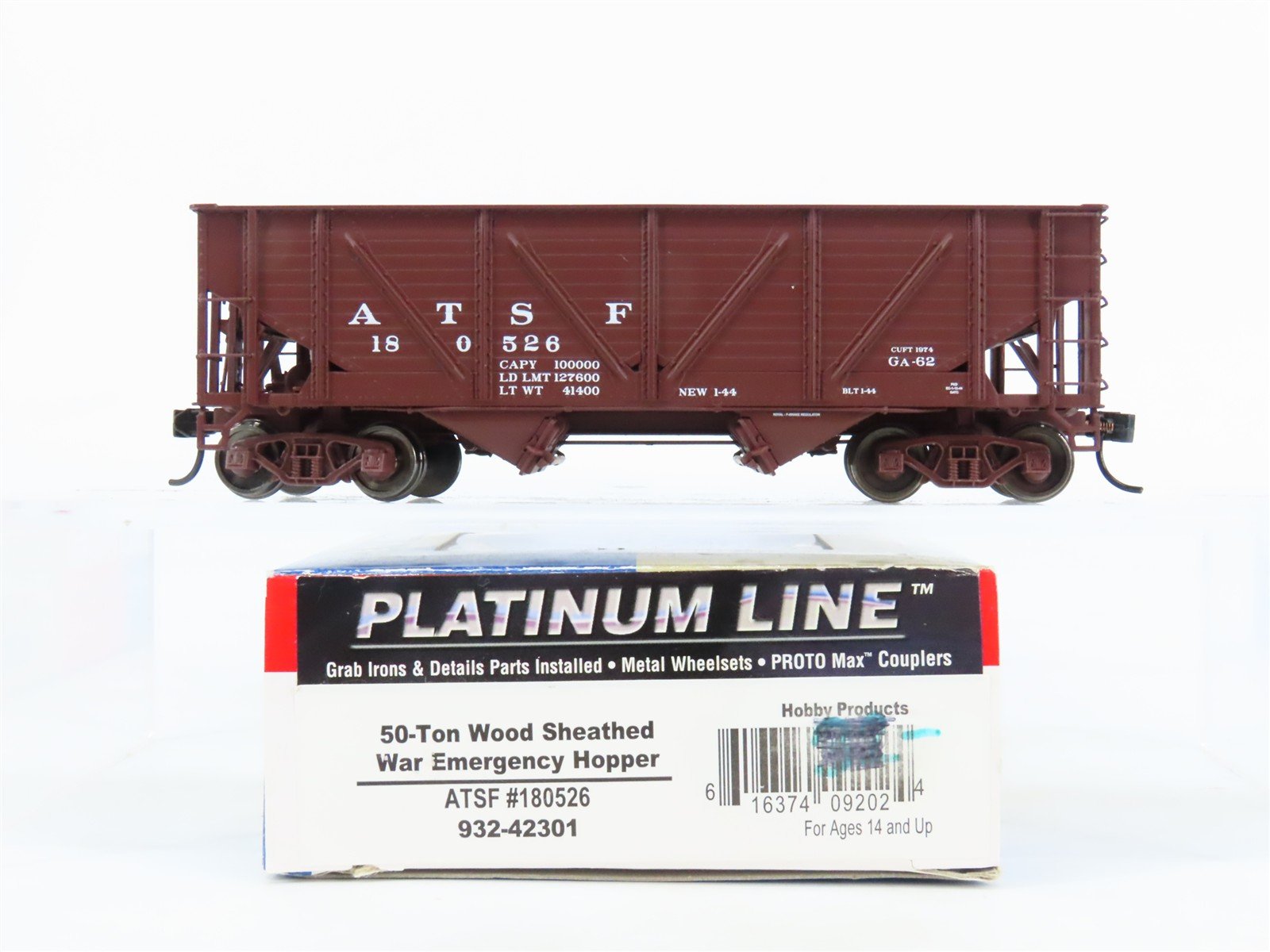 HO Scale Walthers Platinum Line 932-42301 ATSF Santa Fe 2-Bay Open Hopper 180526