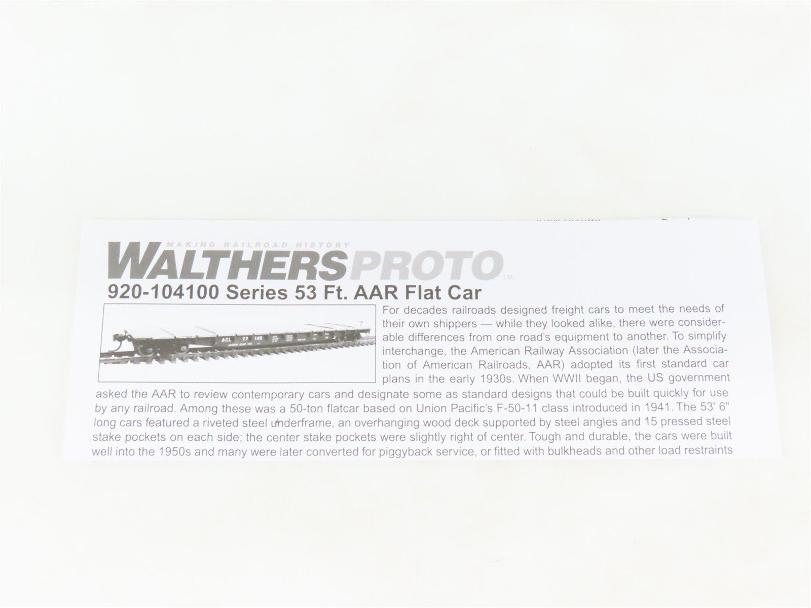 HO Scale Walthers Proto 920-104102 RI Rock Island 53' AAR Flat Car #91419