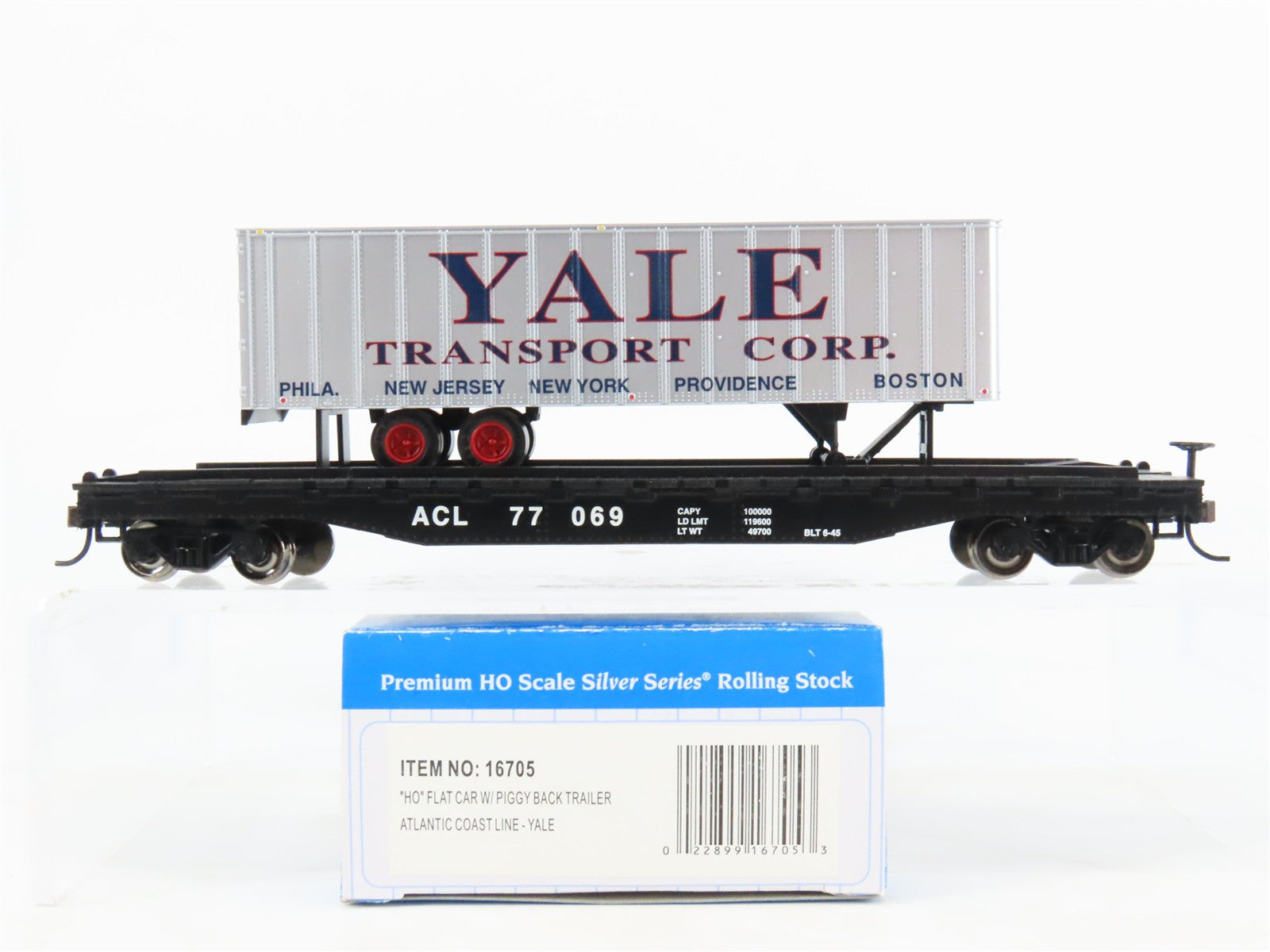 HO Scale Bachmann Silver Series 16705 ACL Flat Car #77069 w/ Yale Trailer