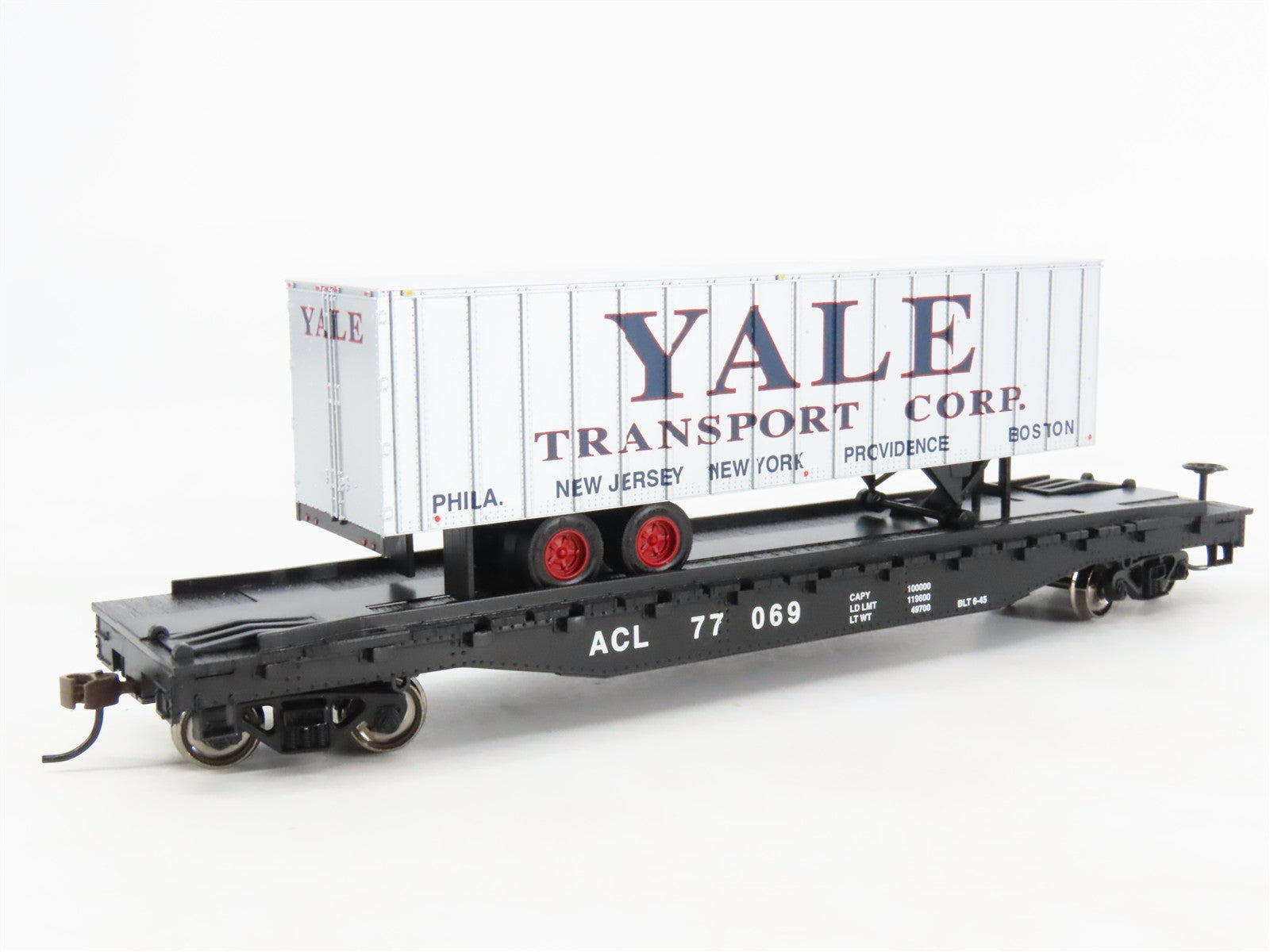 HO Scale Bachmann Silver Series 16705 ACL Flat Car #77069 w/ Yale Trailer