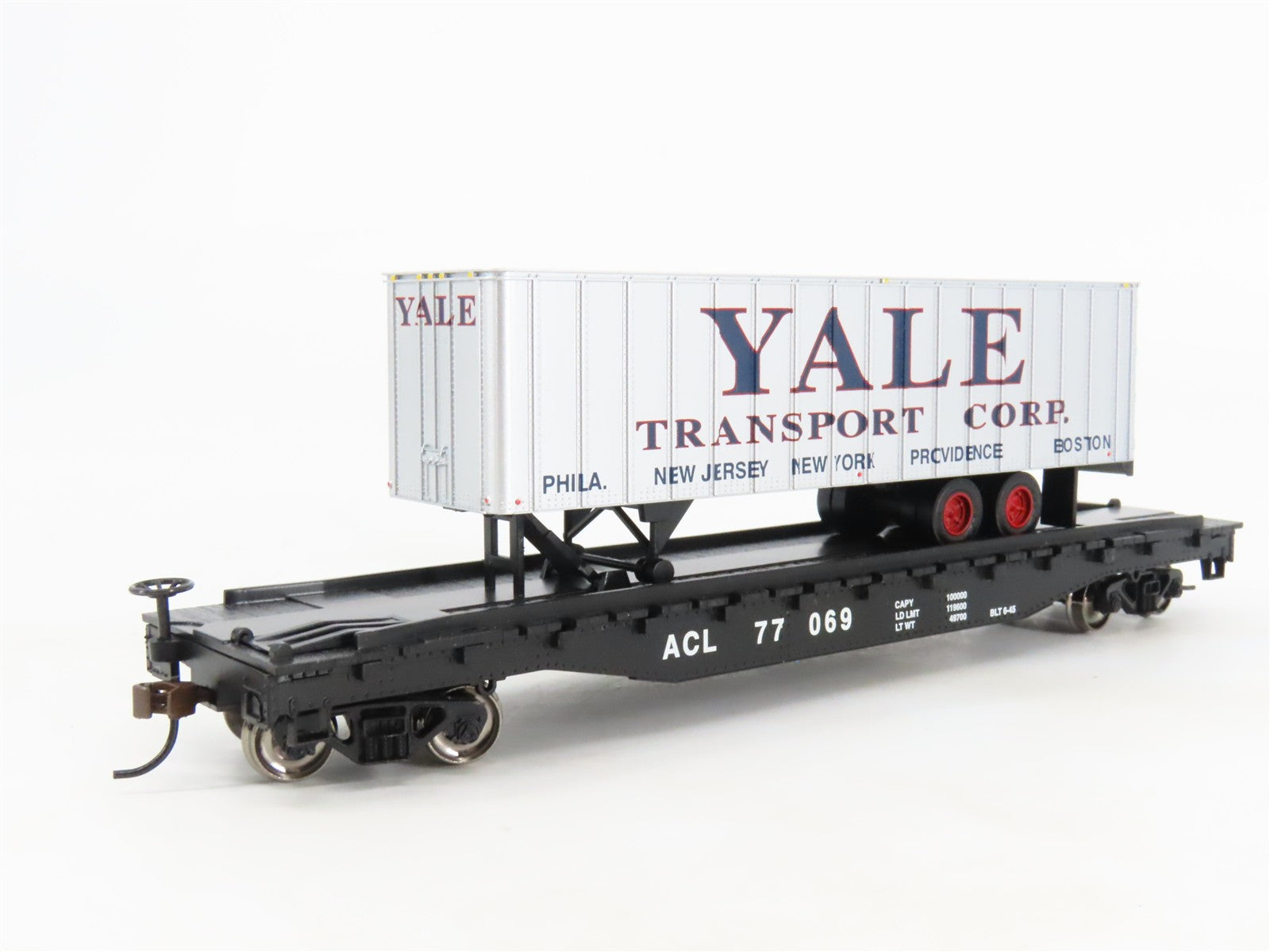 HO Scale Bachmann Silver Series 16705 ACL Flat Car #77069 w/ Yale Trailer