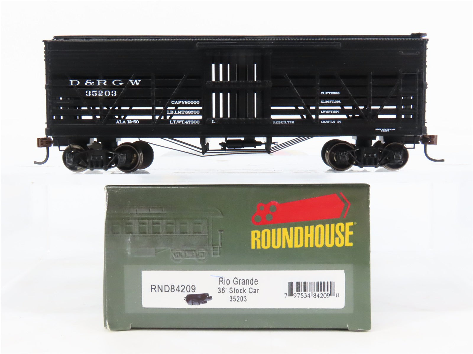 HO Scale Roundhouse RND84209 D&RGW Rio Grande 36' Stock Car #35203