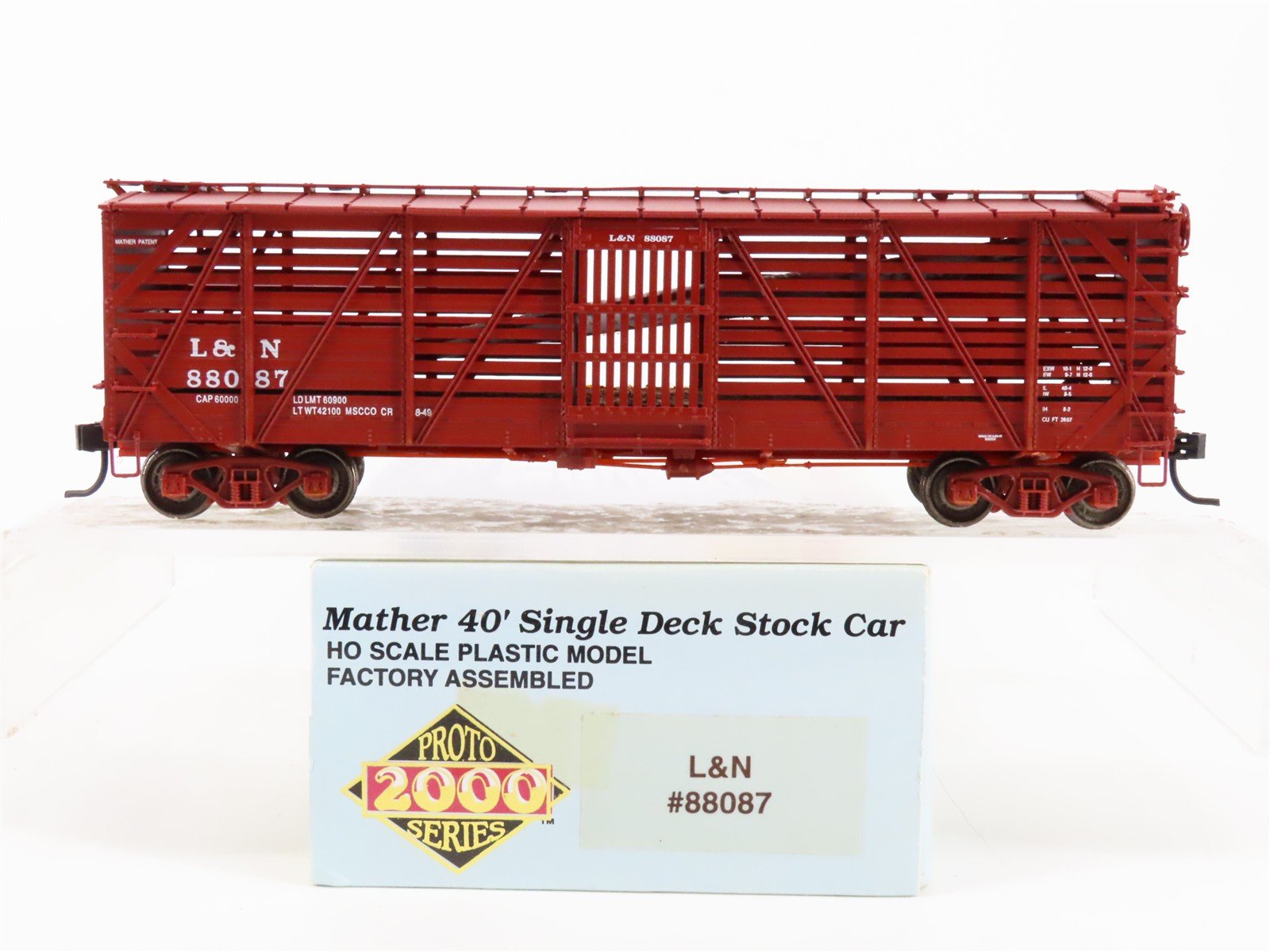 HO Scale Proto 2000 L&N Louisville & Nashville 40' Single Deck Stock Car #88087