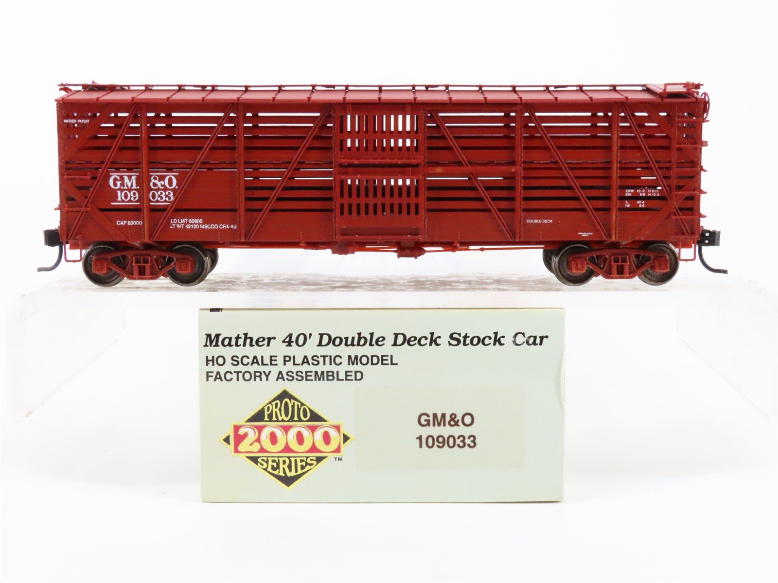 HO Scale Proto 2000 GM&O Gulf Mobile & Ohio 40' Double Deck Stock Car #109033