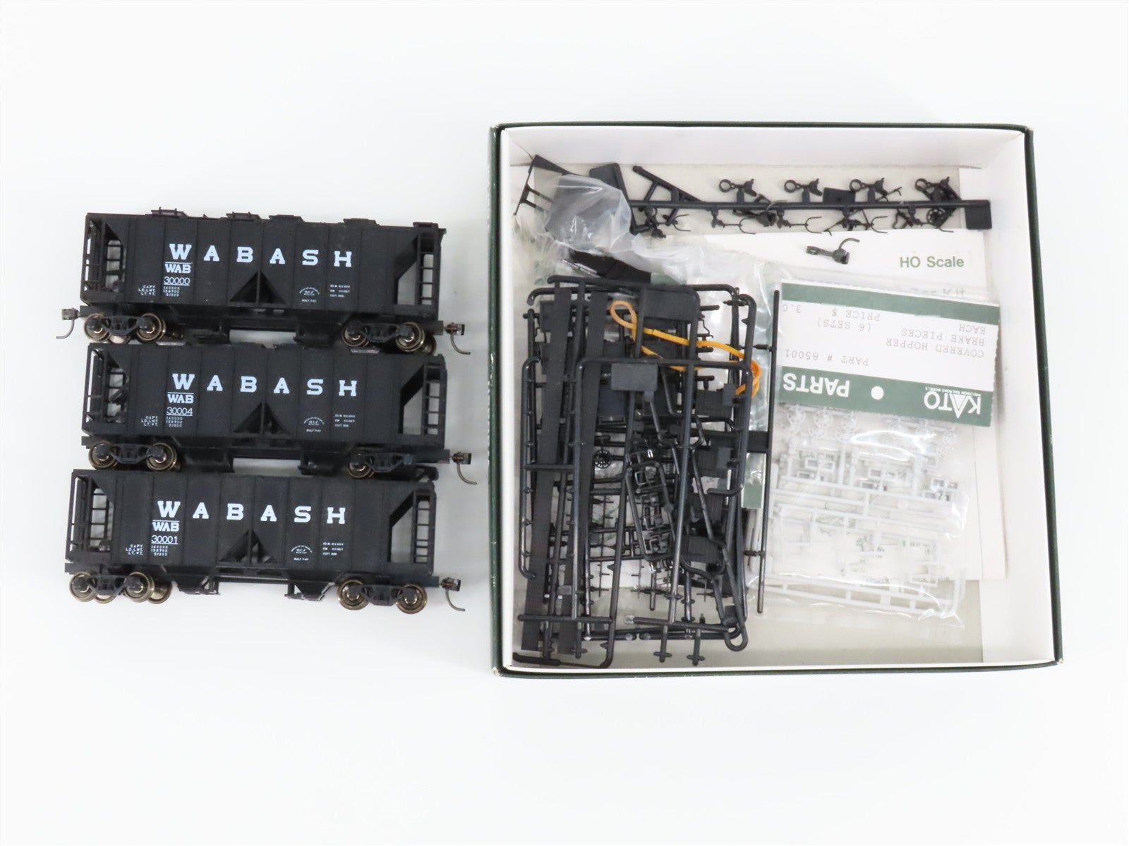 HO Scale Kato 38-0205 WAB Wabash 2-Bay Cover Hopper 3-Car Pack BUILT UP KITS